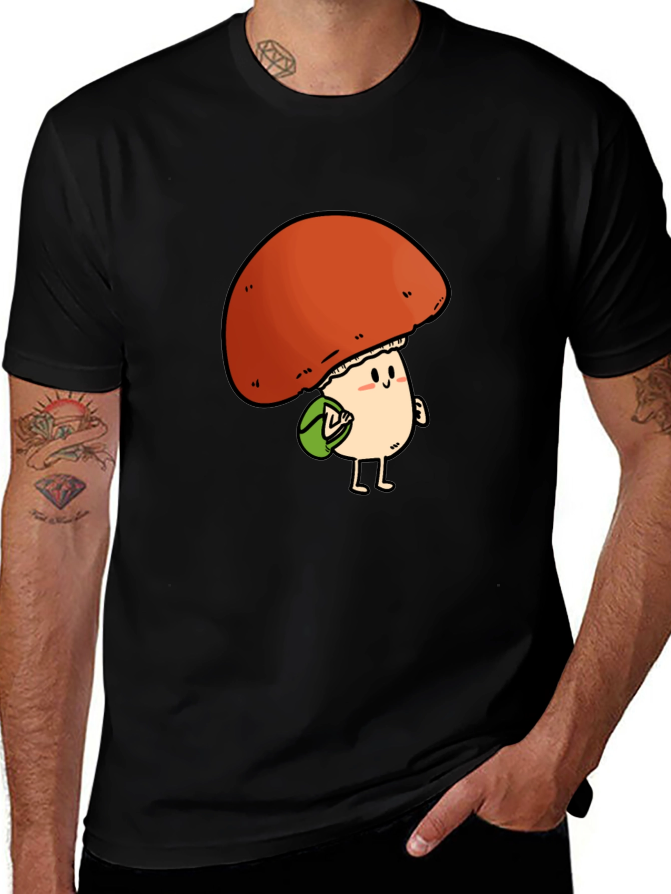 Variant 30 of Cute Mushroom Character Black T-Shirt