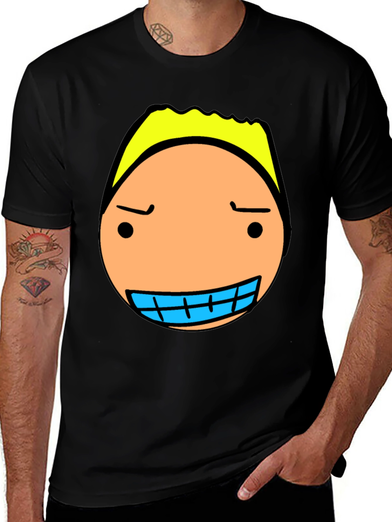 Funny Cartoon Face T-Shirt - Black Graphic Tee