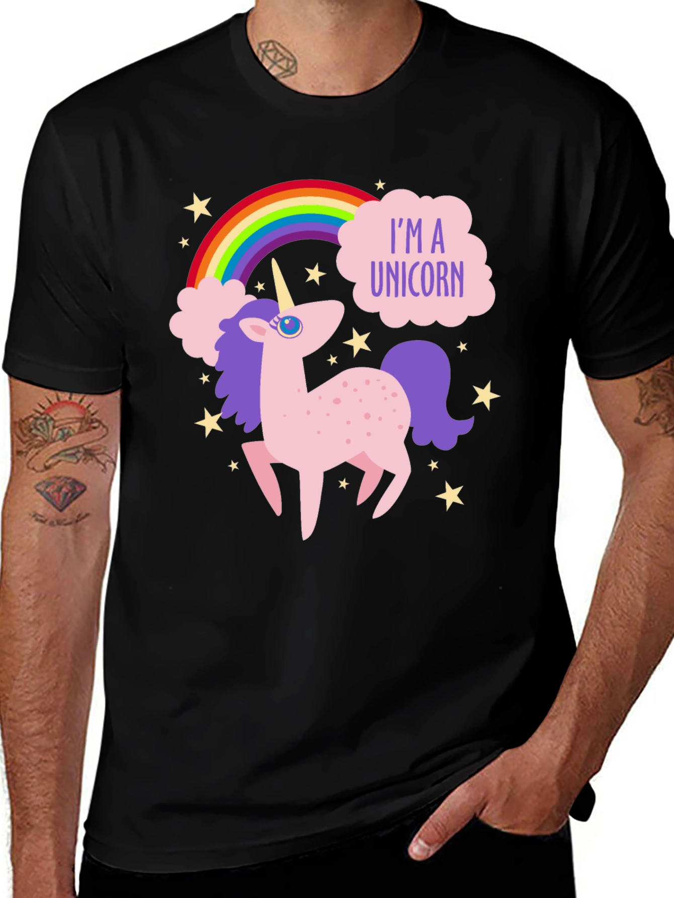 Variant 21 of Unicorn Rainbow Graphic Tee - Men's Black Cotton T-Shirt