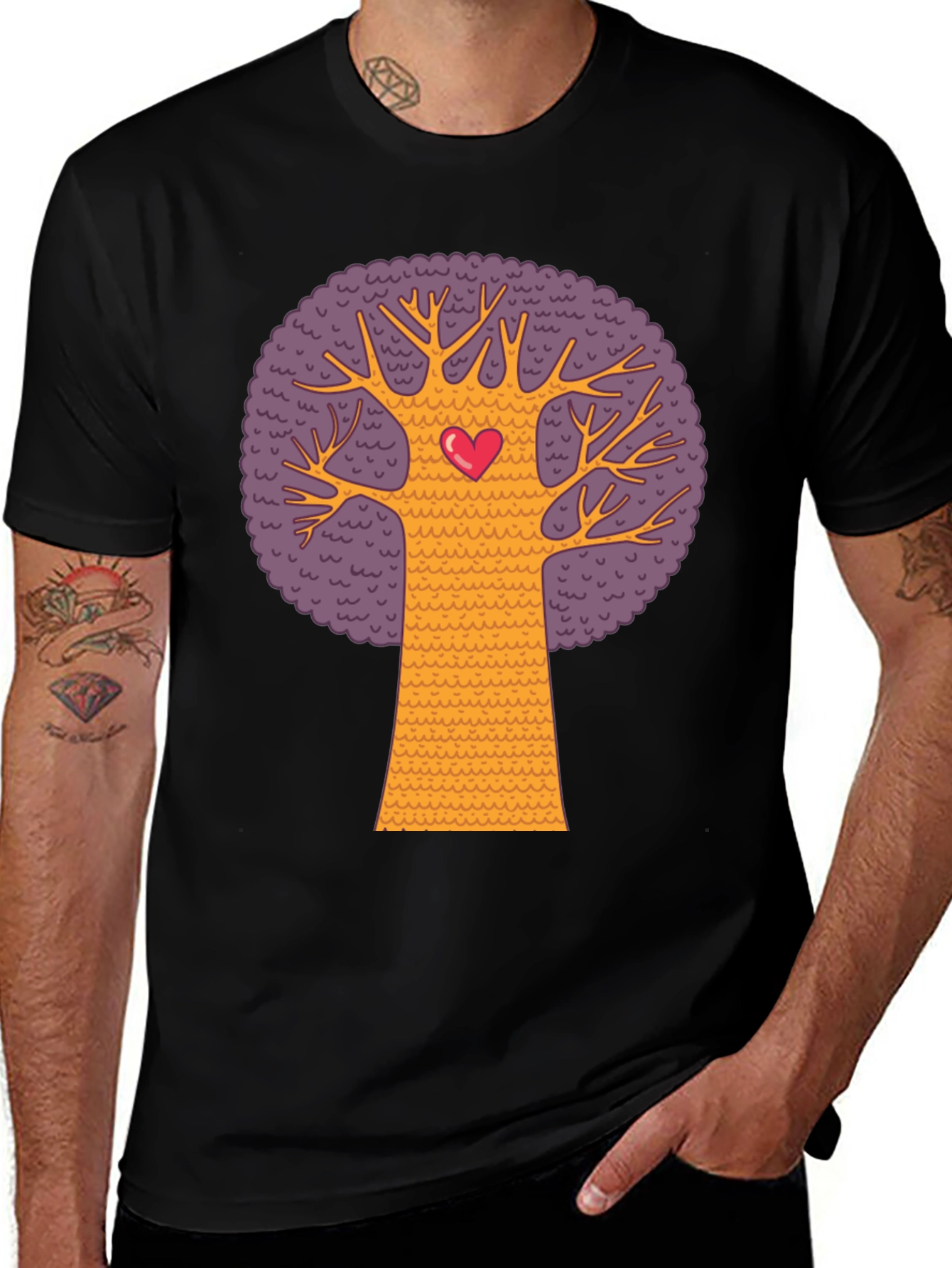 Variant 9 of Tree Heart Graphic Tee - Black Cotton Casual Shirt