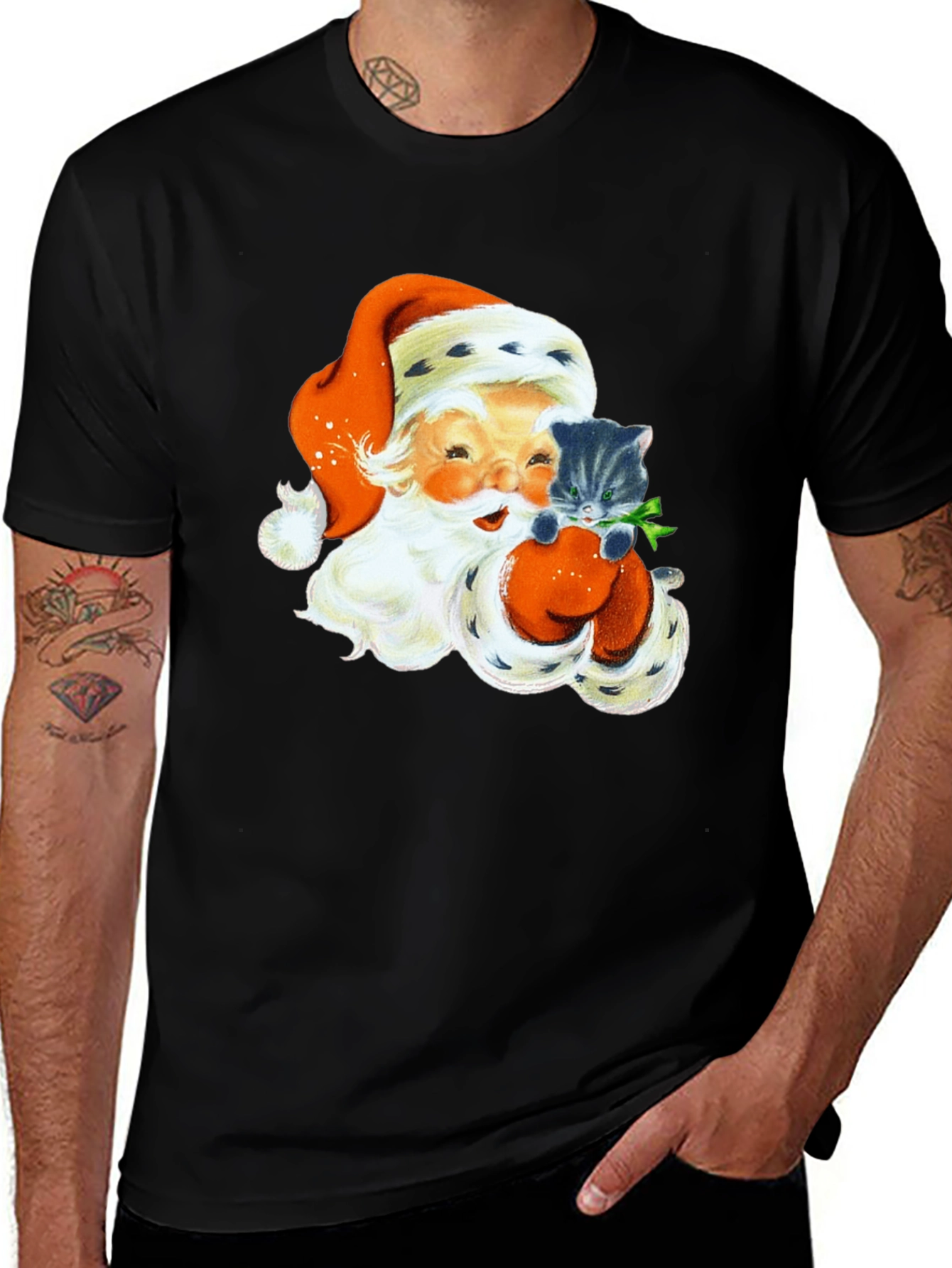 Santa Claus & Kitten Graphic Tee