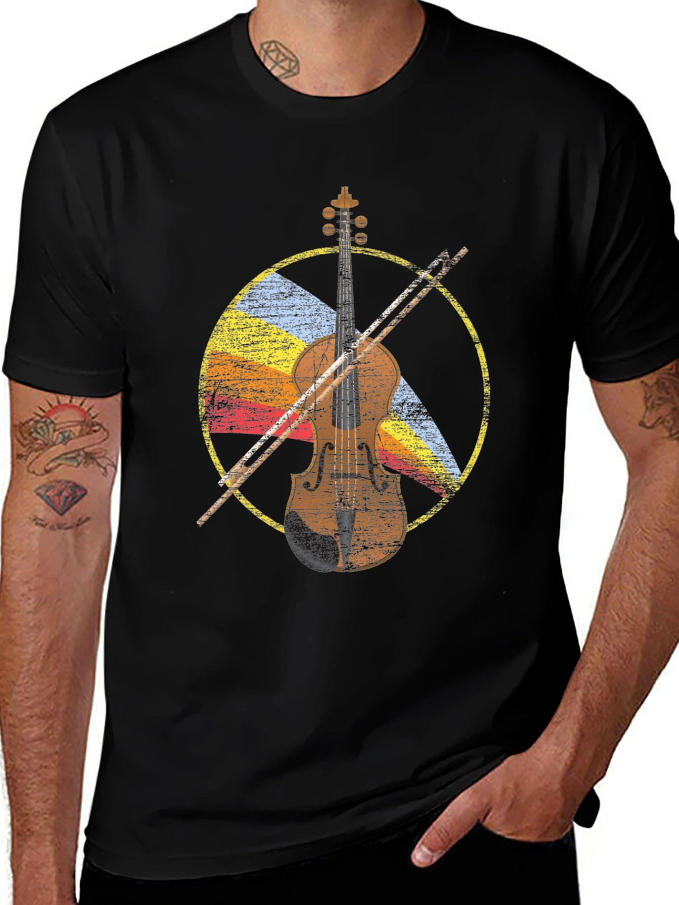 Variant 2 of Vintage Violin Graphic Tee - Musical Style