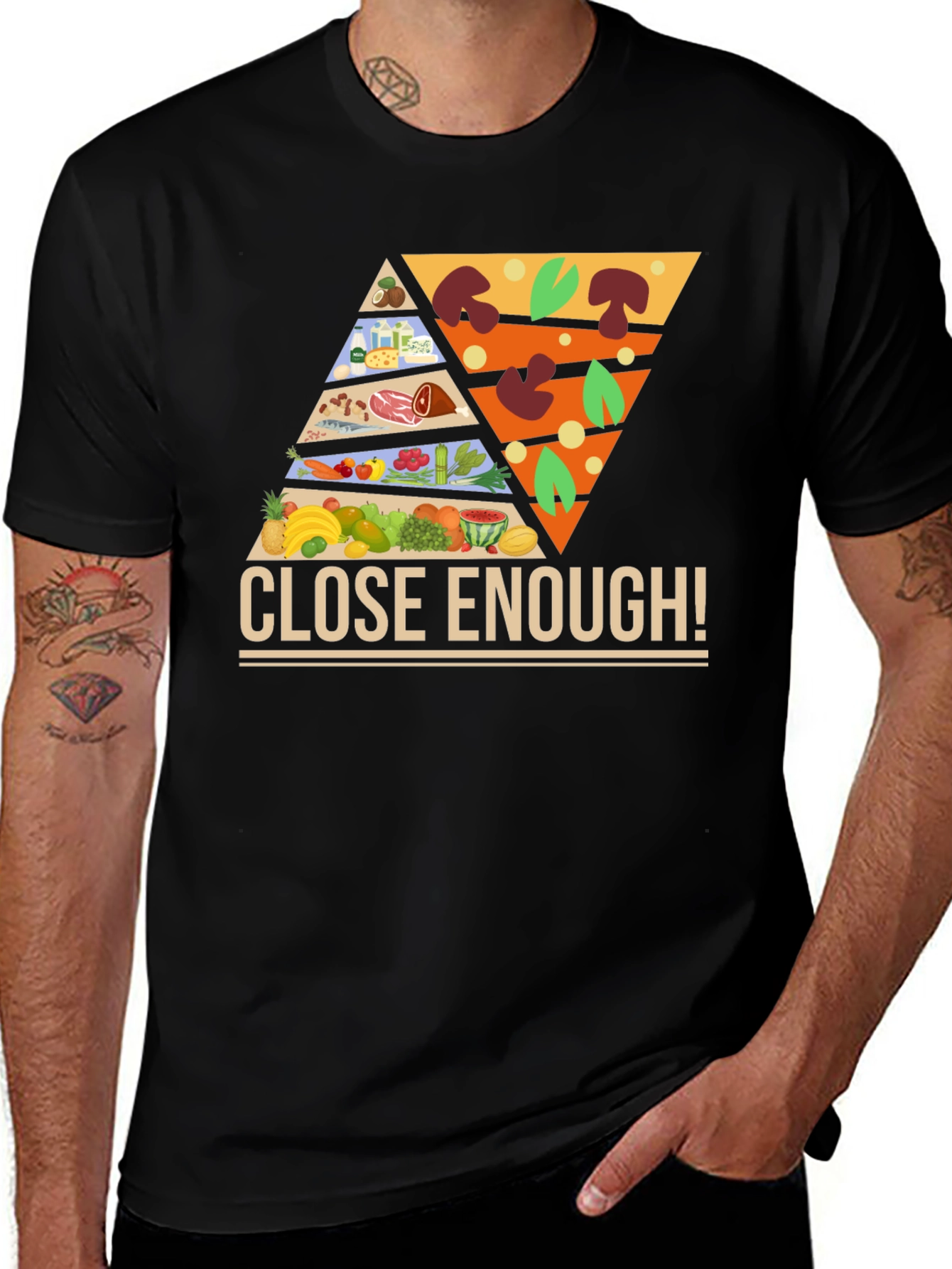 Variant 20 of Close Enough! Food Pyramid Pizza Slice Graphic Tee