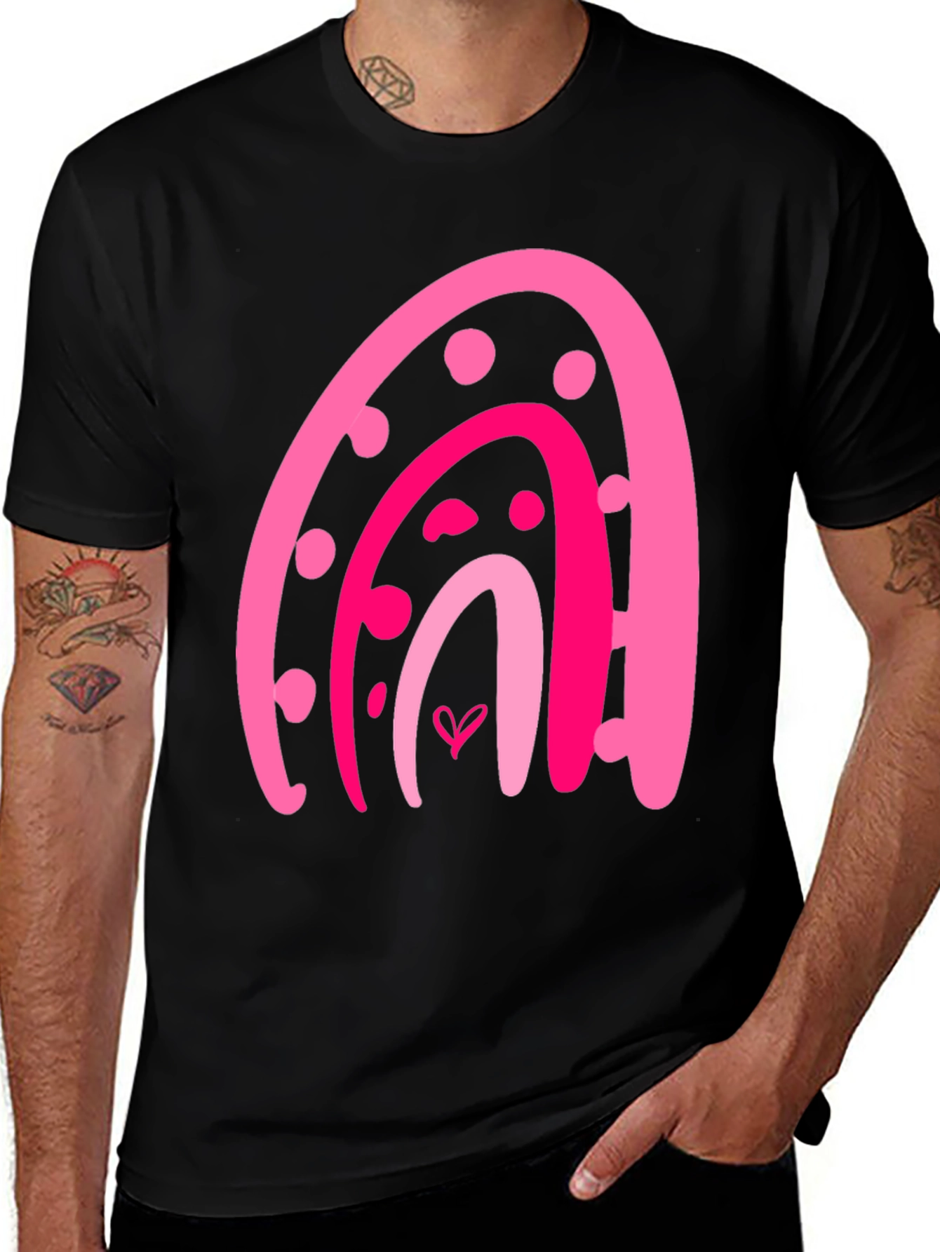 Variant 2 of Pink Rainbow Heart Graphic Tee - Trendy Casual