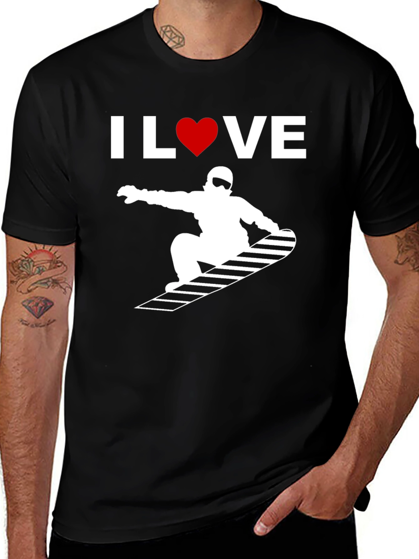 Variant 16 of I Love Snowboarding Graphic Tee - Black Cotton T-Shirt