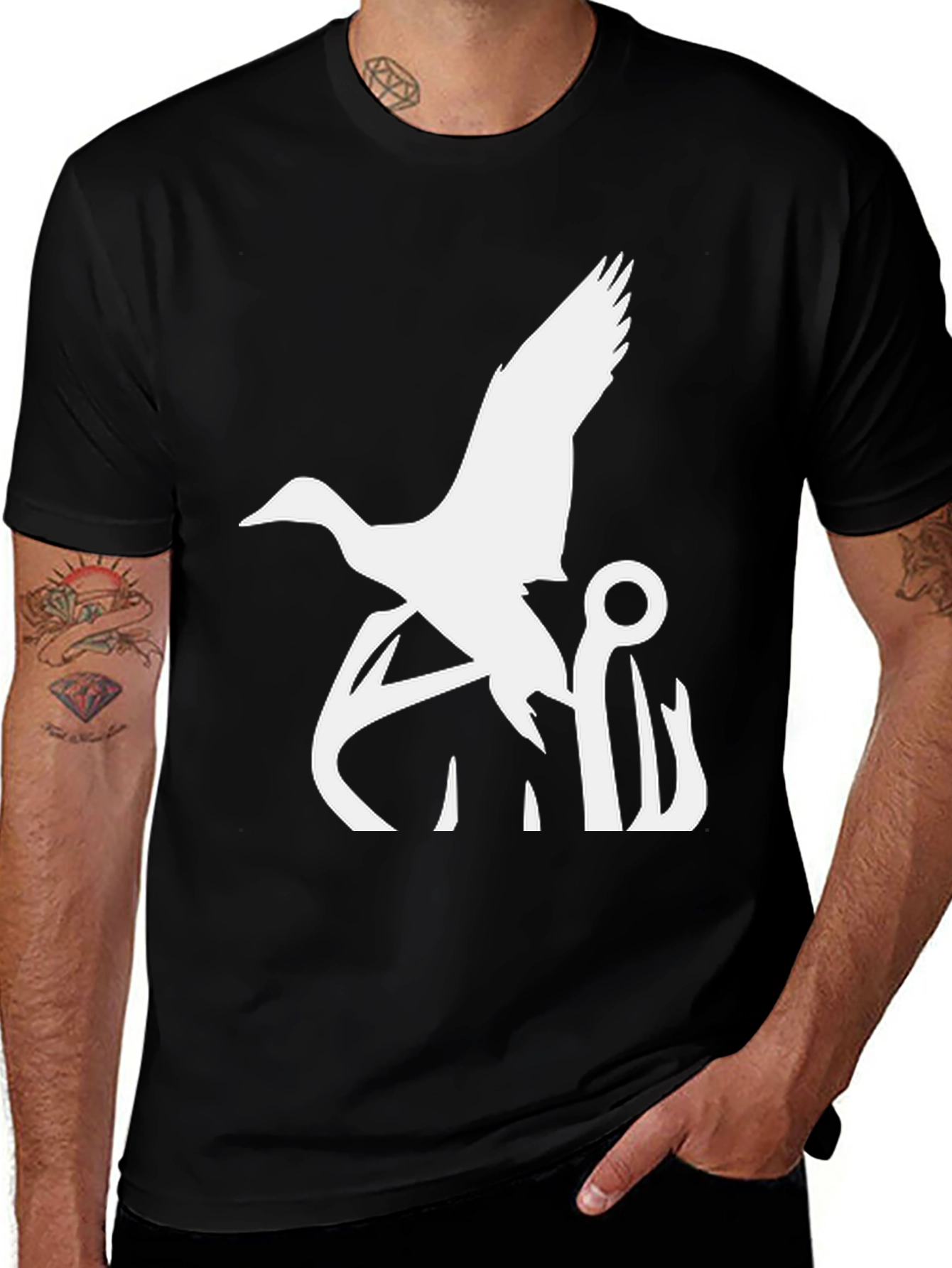 Variant 8 of Duck and Hook Graphic Tee - Black Cotton Blend