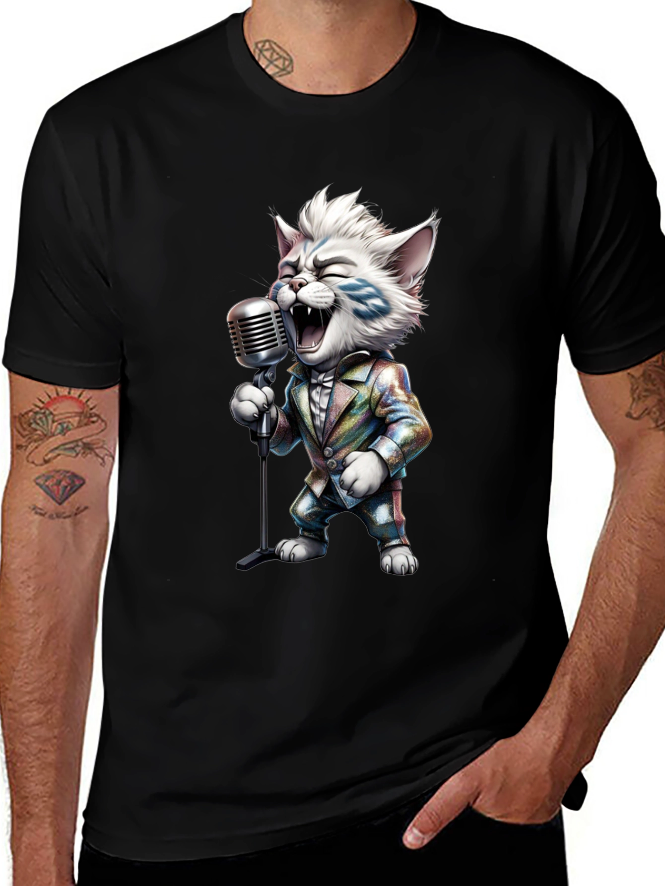 Variant 18 of Singing Cat Graphic Tee - Retro Mic