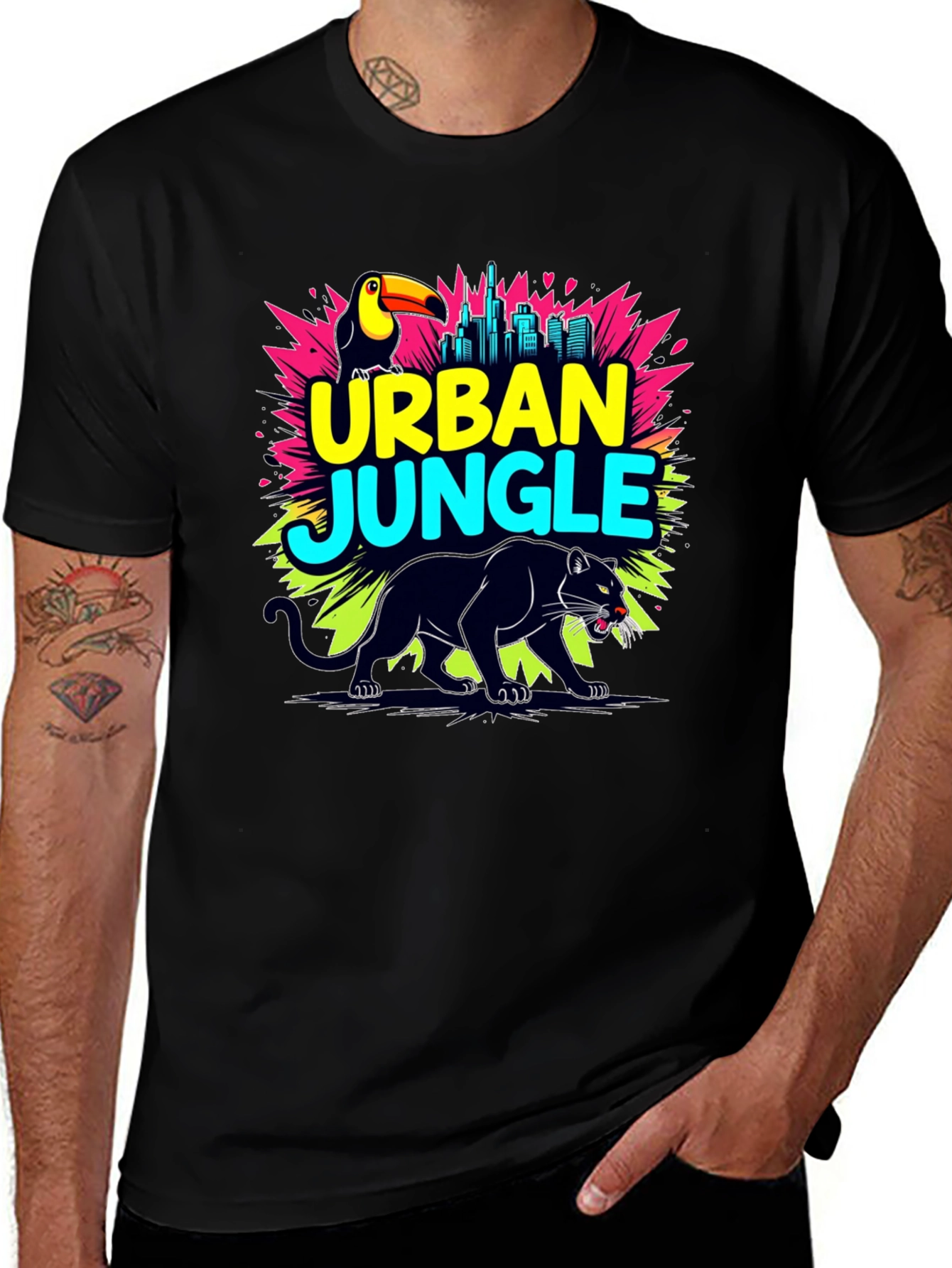 Variant 24 of Urban Jungle Graphic T-Shirt - Mens Black Tee