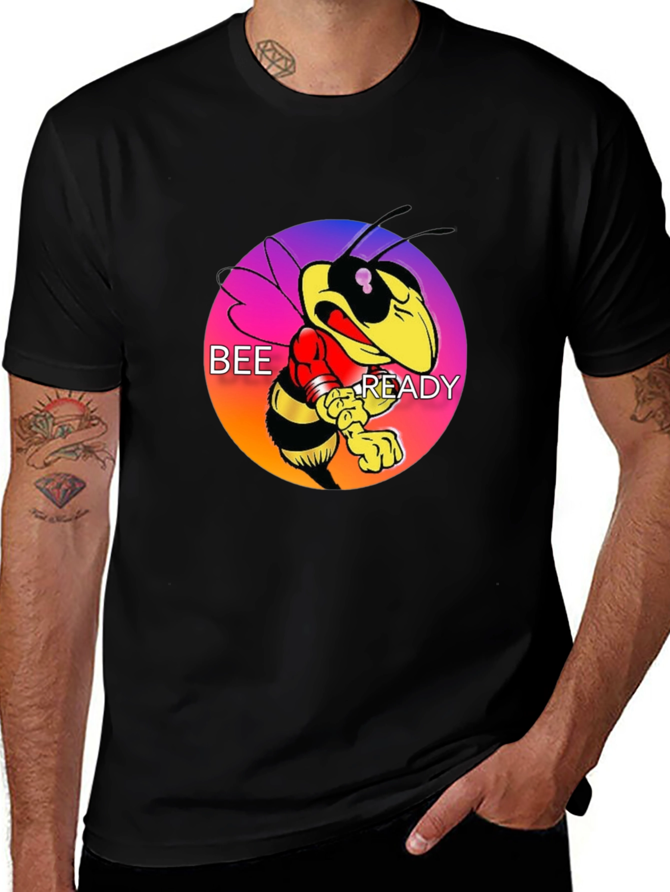 Variant 23 of Bee Ready Graphic Tee - Men's Black Cotton T-Shirt