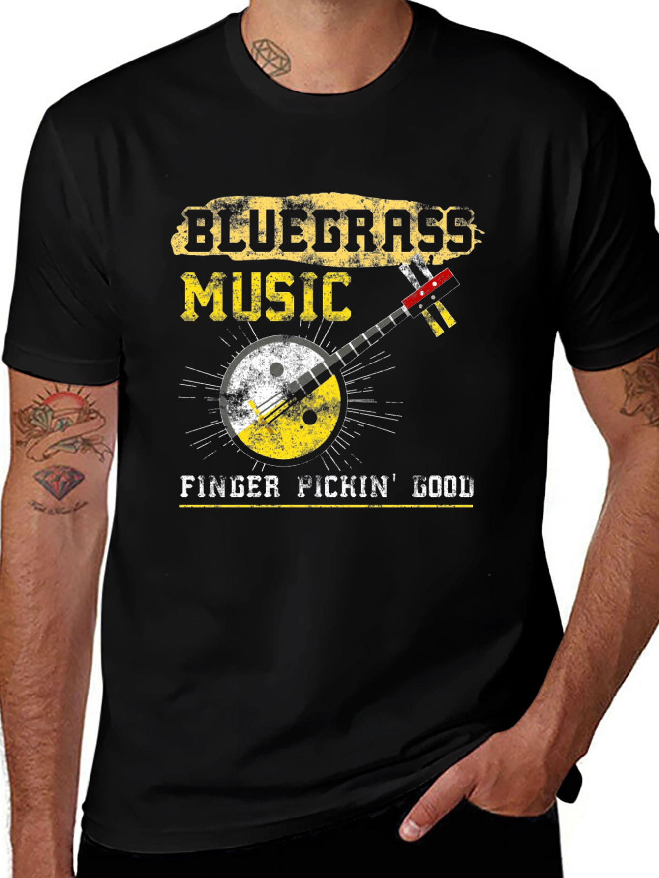 Black Bluegrass Music Banjo Graphic T-Shirt main image