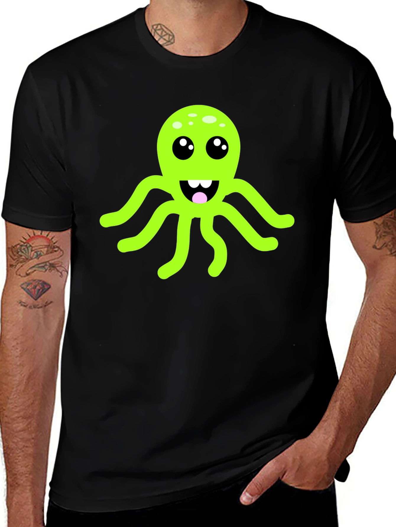 Variant 14 of Cute Octopus Graphic T-Shirt - Black Cotton Blend