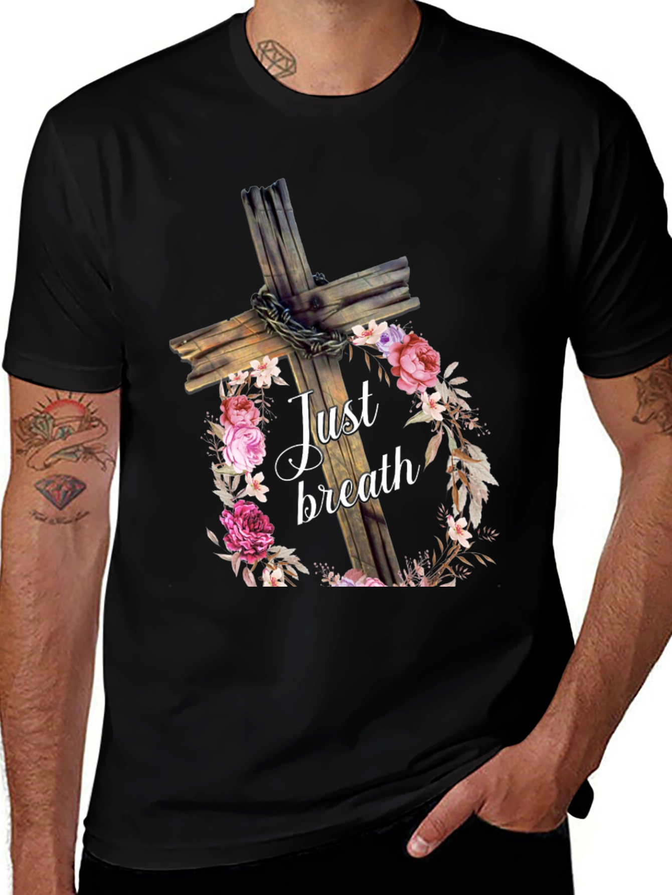 Variant 29 of Just Breath Floral Cross Graphic Tee