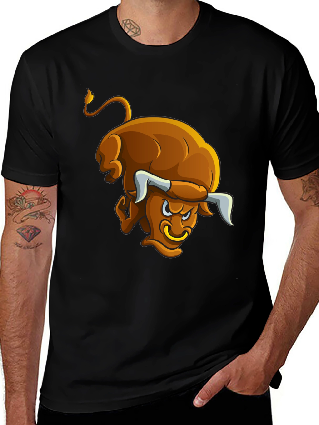Variant 2 of Cartoon Bull Graphic Tee - Black Unisex T-Shirt