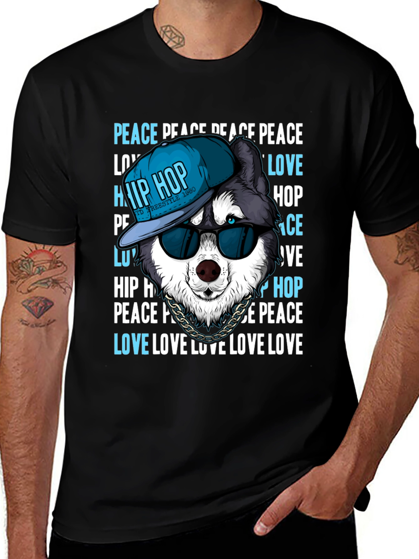 Variant 9 of Hip Hop Husky T-Shirt - Peace & Love Tee