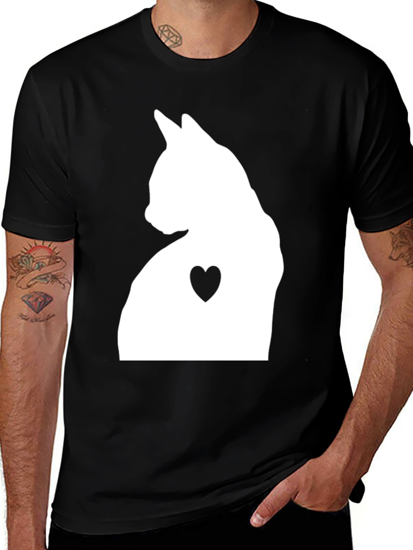 Variant 27 of Cat Heart Silhouette Graphic Tee - Black