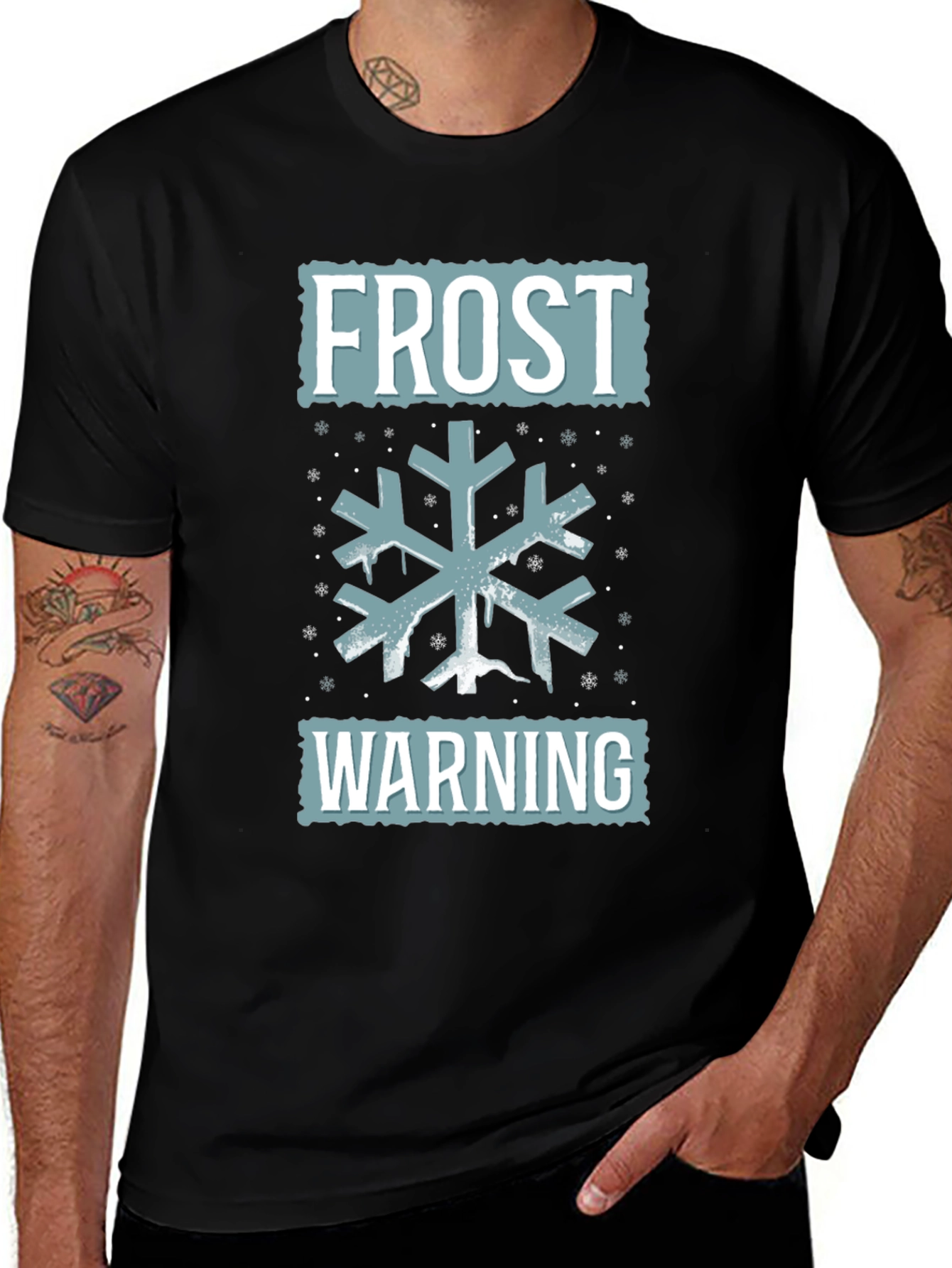 Variant 3 of Frost Warning Snowflake Graphic Tee - Men's Black T-Shirt