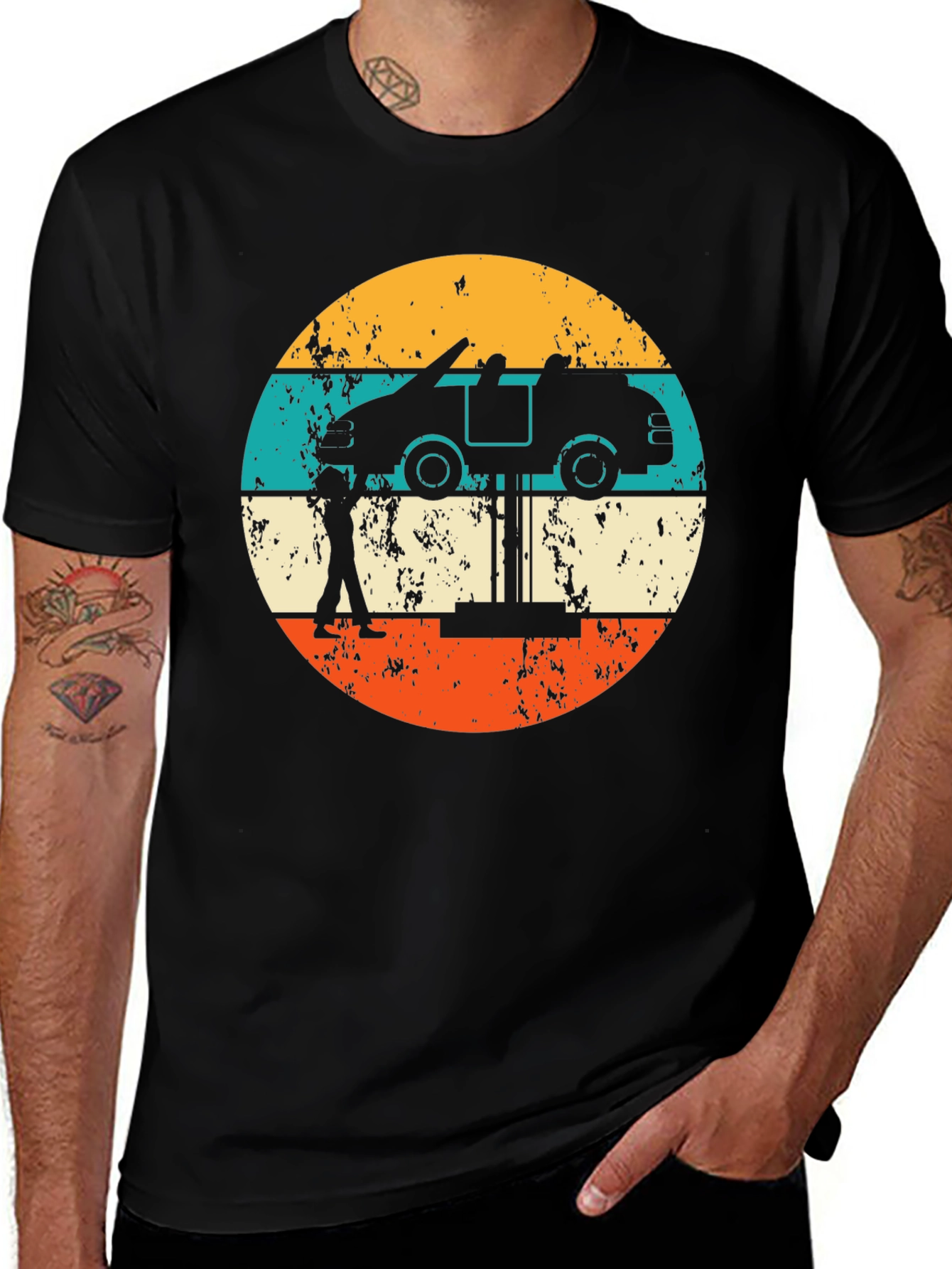 Variant 23 of Retro Car Lift T-Shirt - Mechanic Style