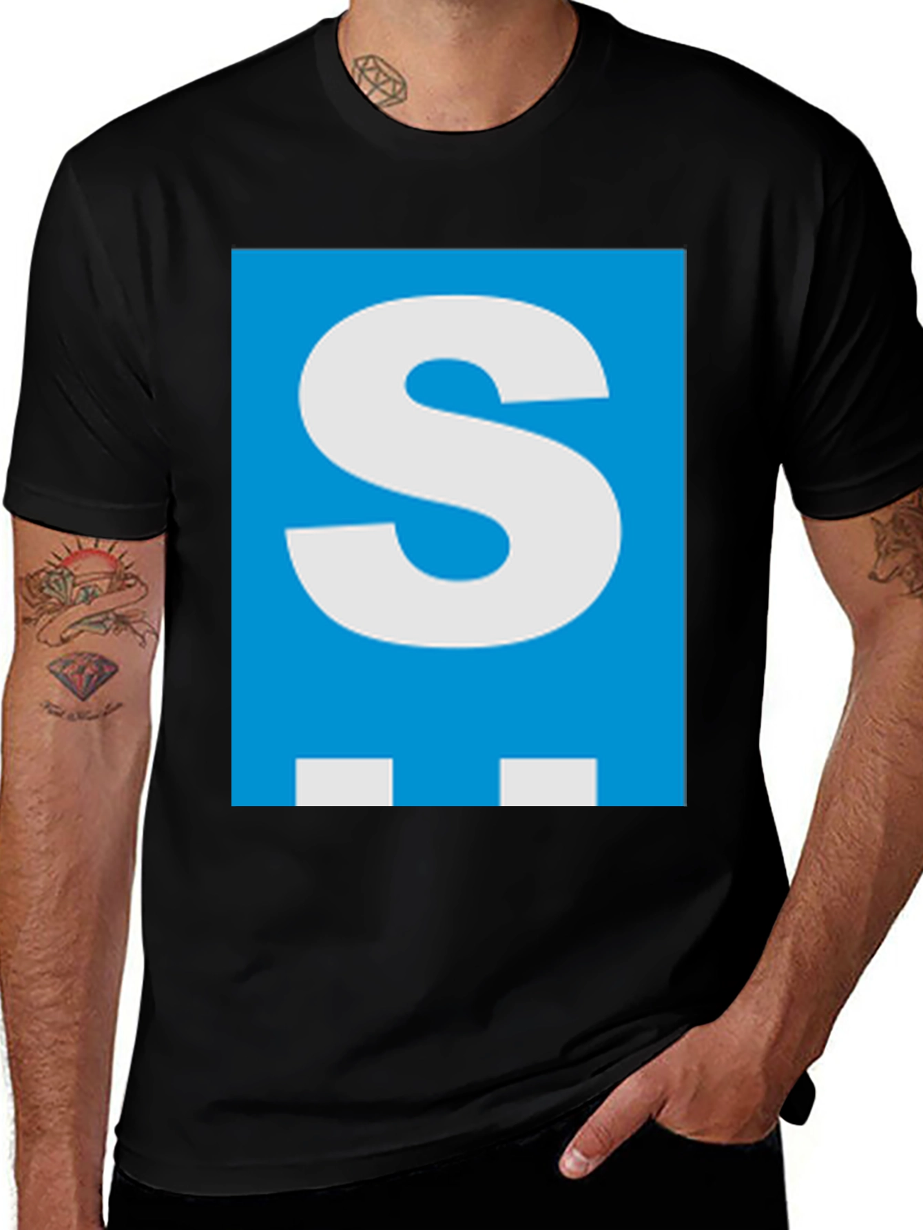 Variant 4 of Letter S Graphic Tee - Men's Black Cotton T-Shirt