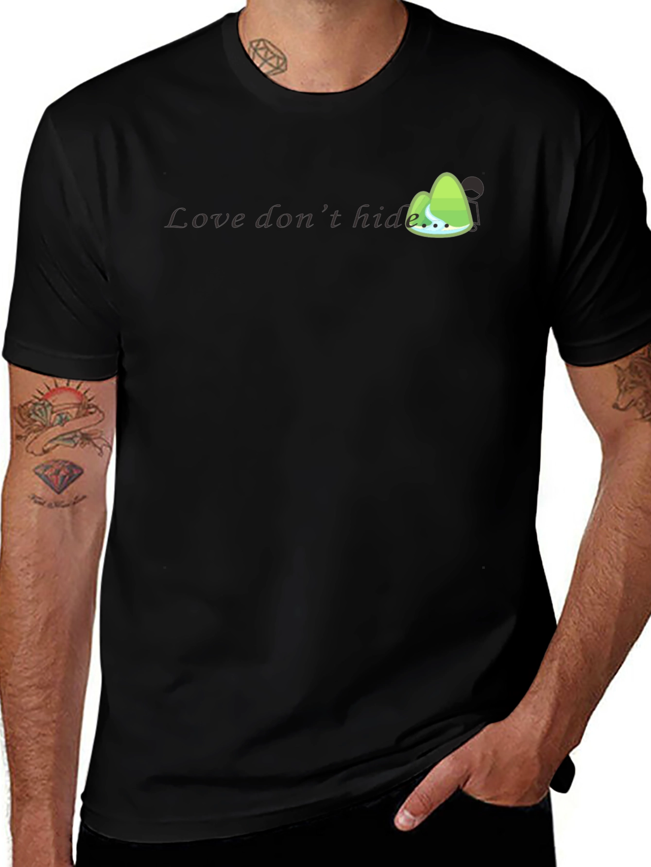Variant 10 of Men's Black Graphic T-Shirt - Love Don't Hide