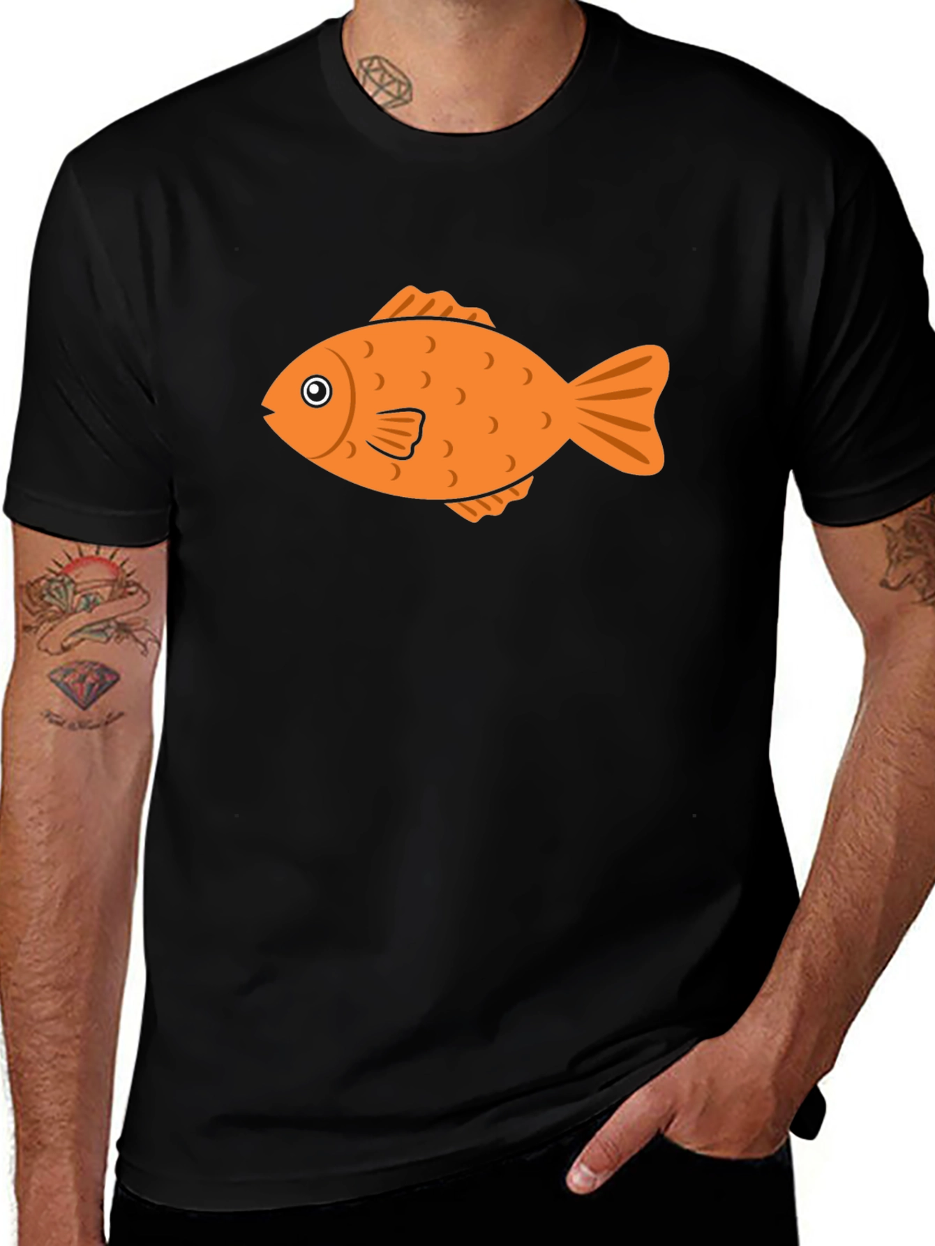 Variant 3 of Orange Fish Graphic Black T-Shirt