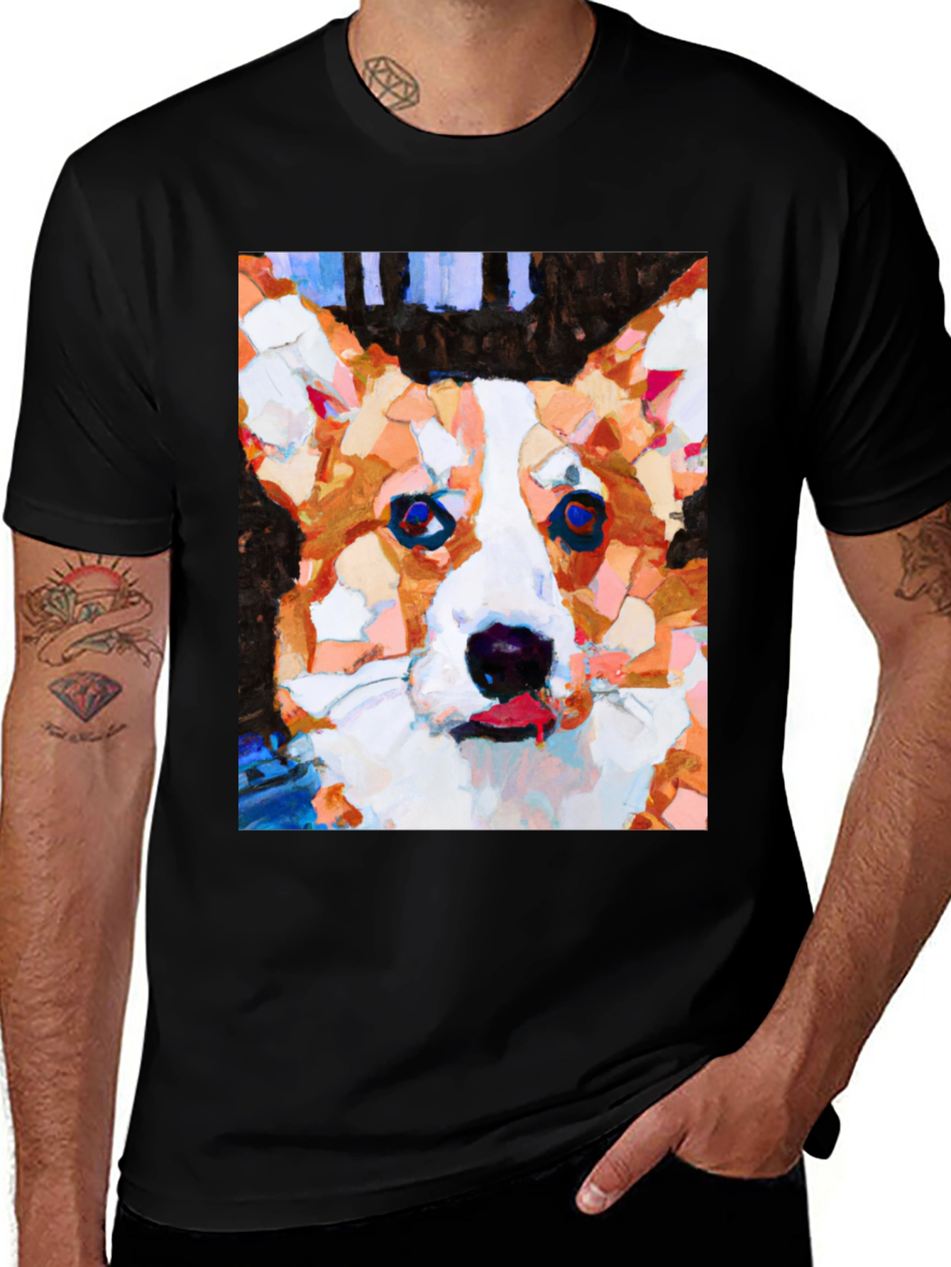 Abstract Corgi Dog Art Black T-Shirt