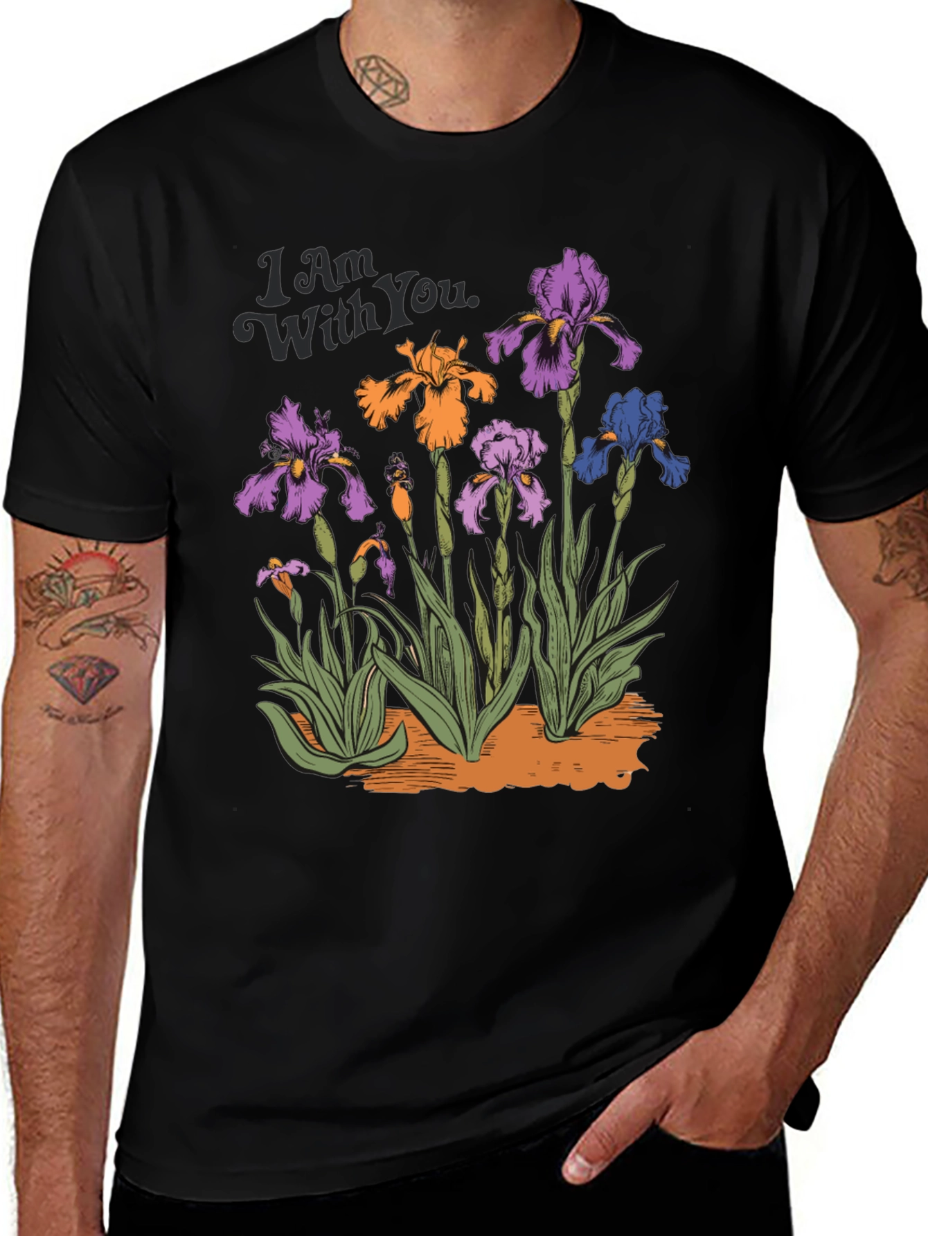 Variant 5 of Floral Iris Graphic Print Men's Black T-Shirt