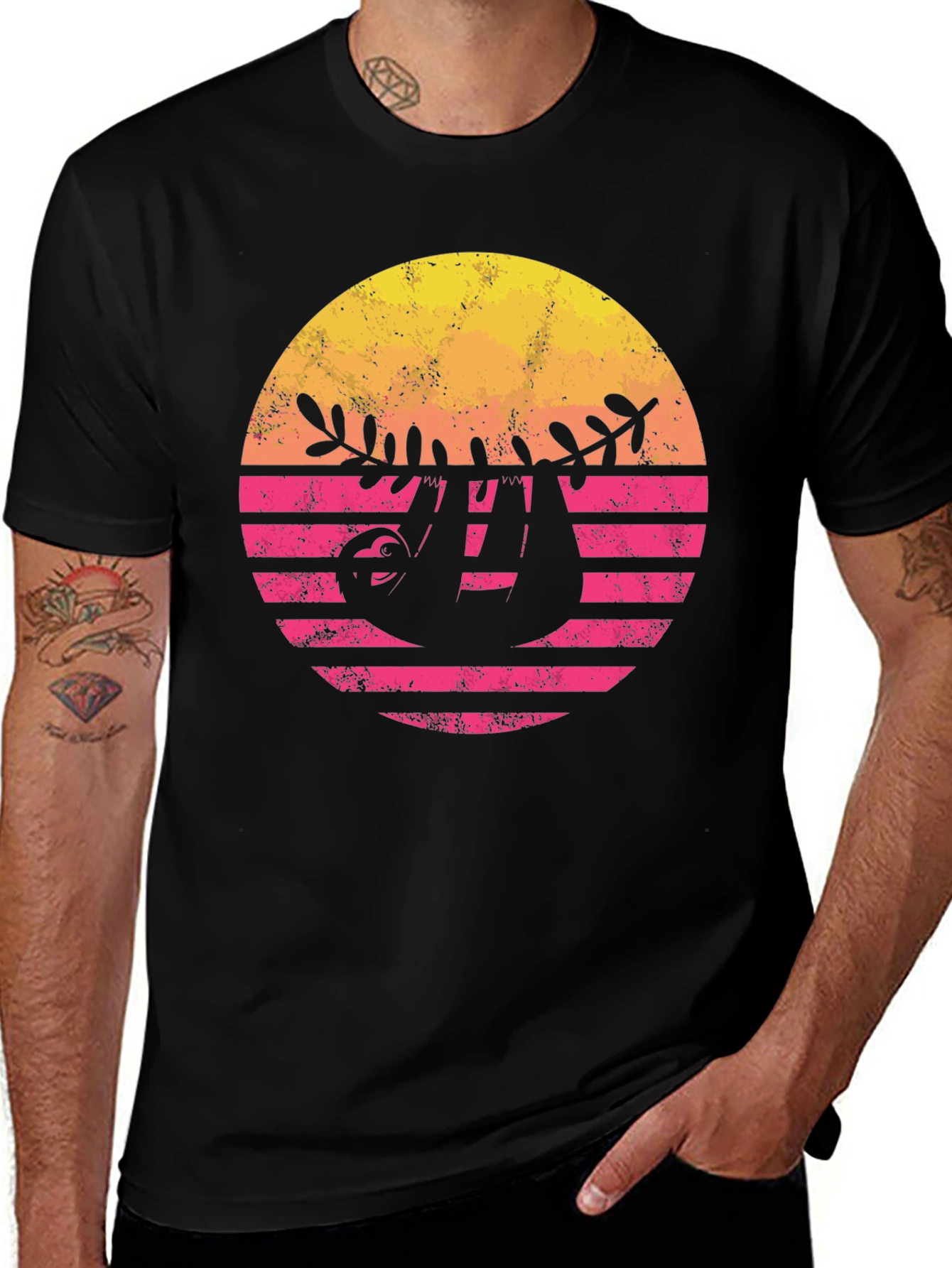 Variant 17 of Retro Sloth Sunset Graphic Tee
