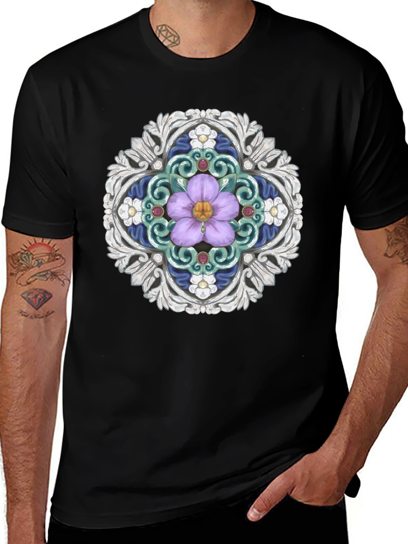 Variant 18 of Floral Mandala Graphic Tee - Black