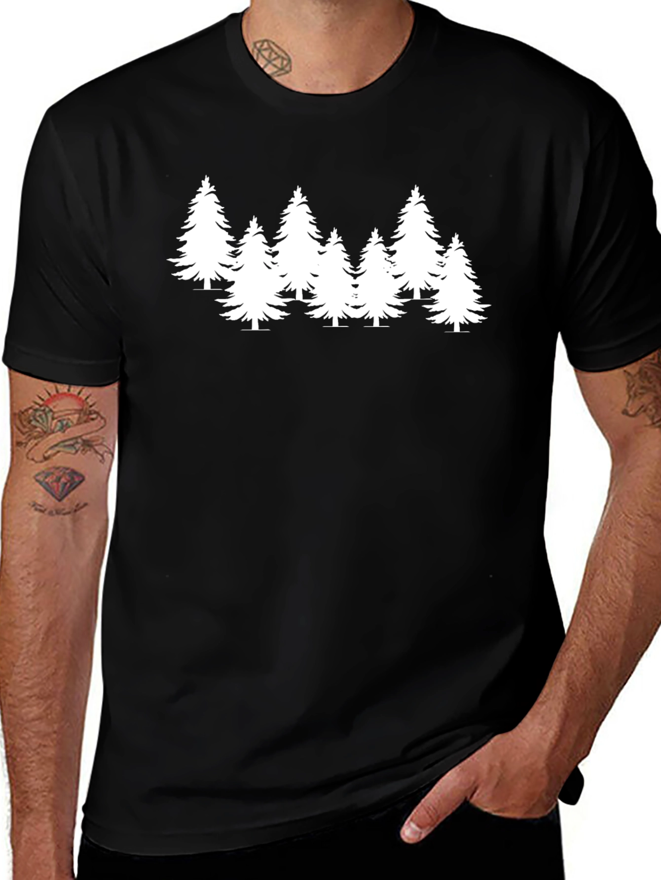 Nature Lover Black Tee with Pine Trees