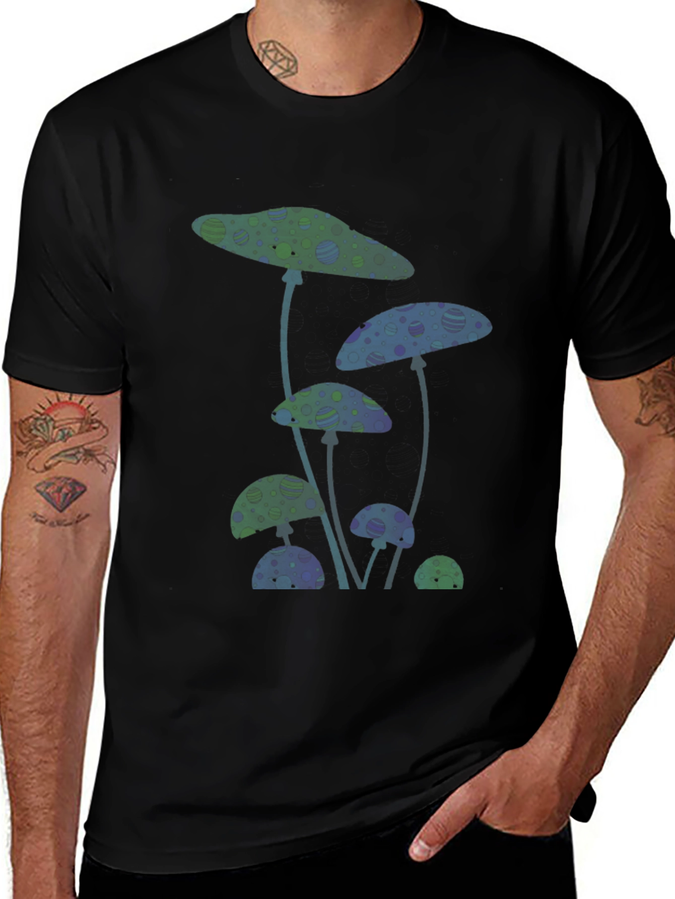 Variant 13 of Mushroom Print Black T-Shirt