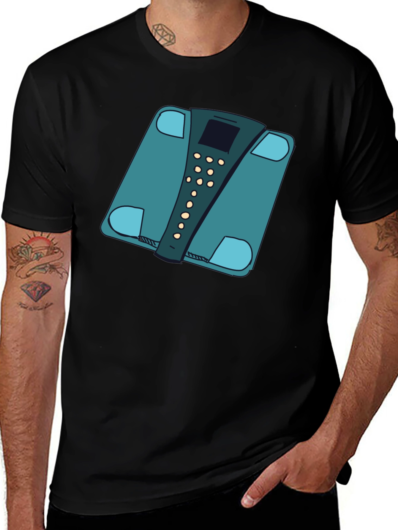Variant 6 of Funny Weight Scale Graphic Tee - Black Casual T-Shirt