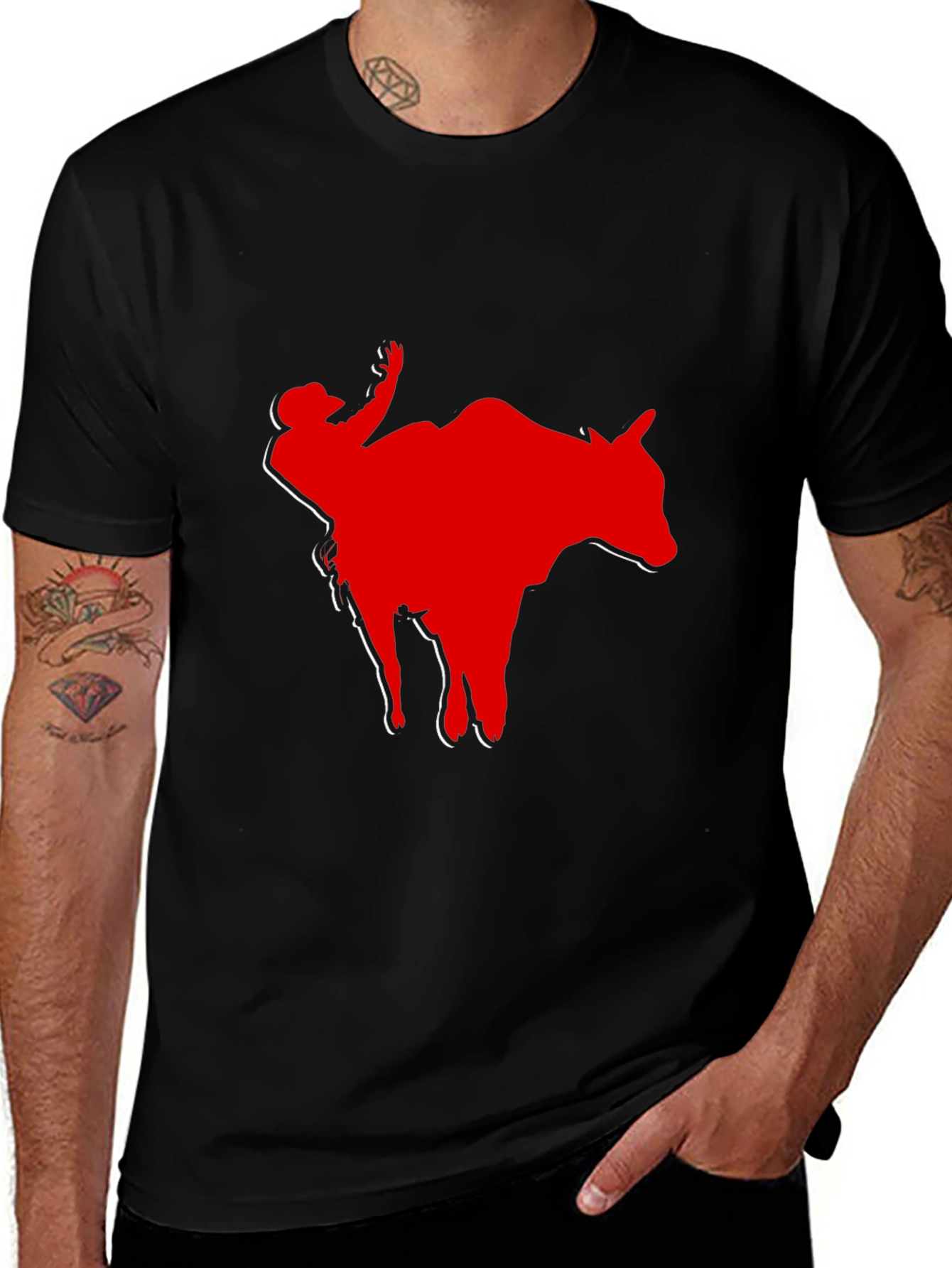 Variant 9 of Black Tee with Red Bull Rider Graphic