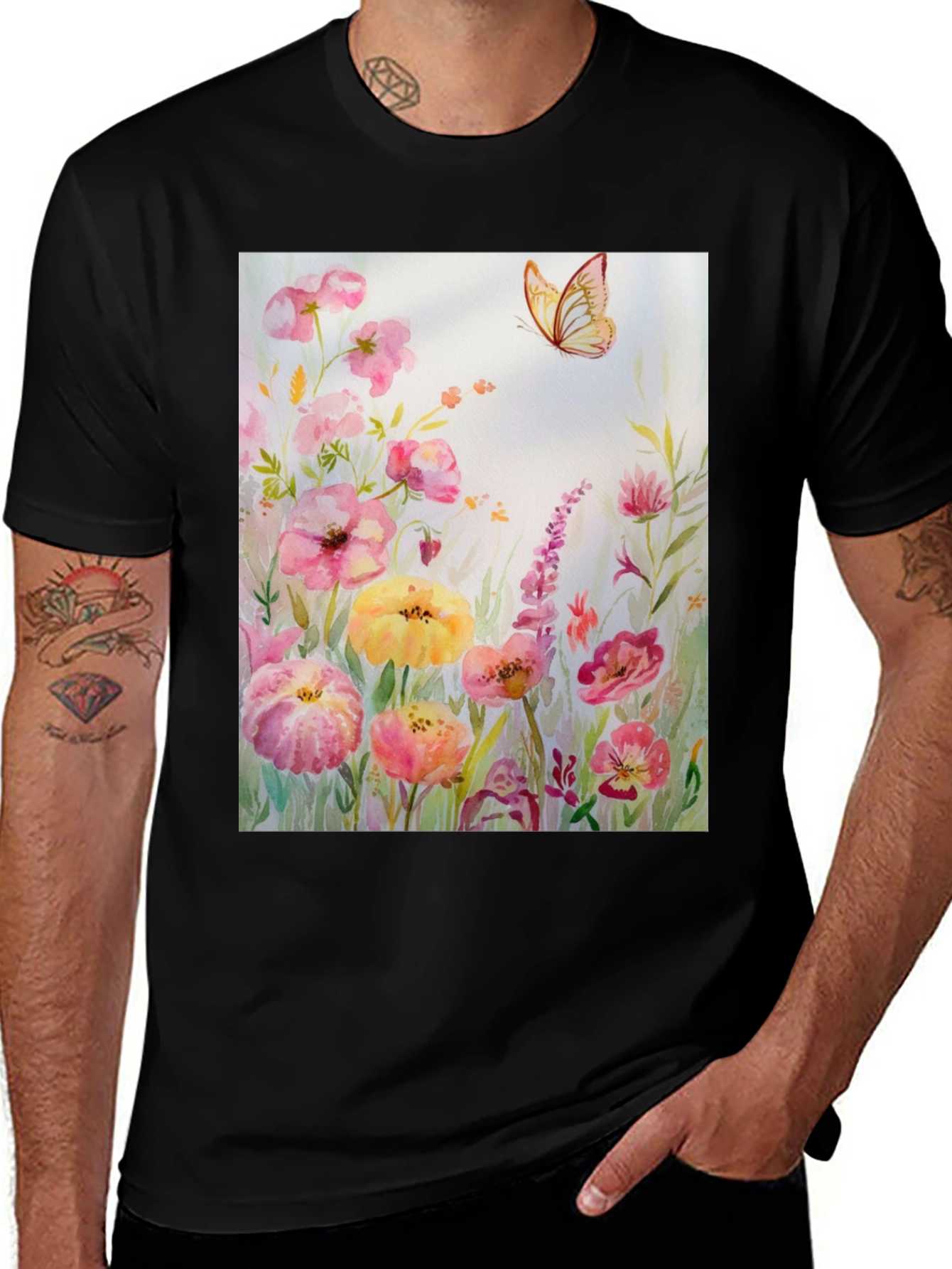 Variant 9 of Floral Butterfly Watercolor Graphic Print T-Shirt