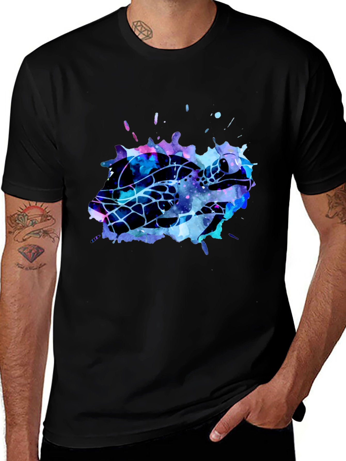 Variant 8 of Sea Turtle Watercolor Graphic Black T-Shirt