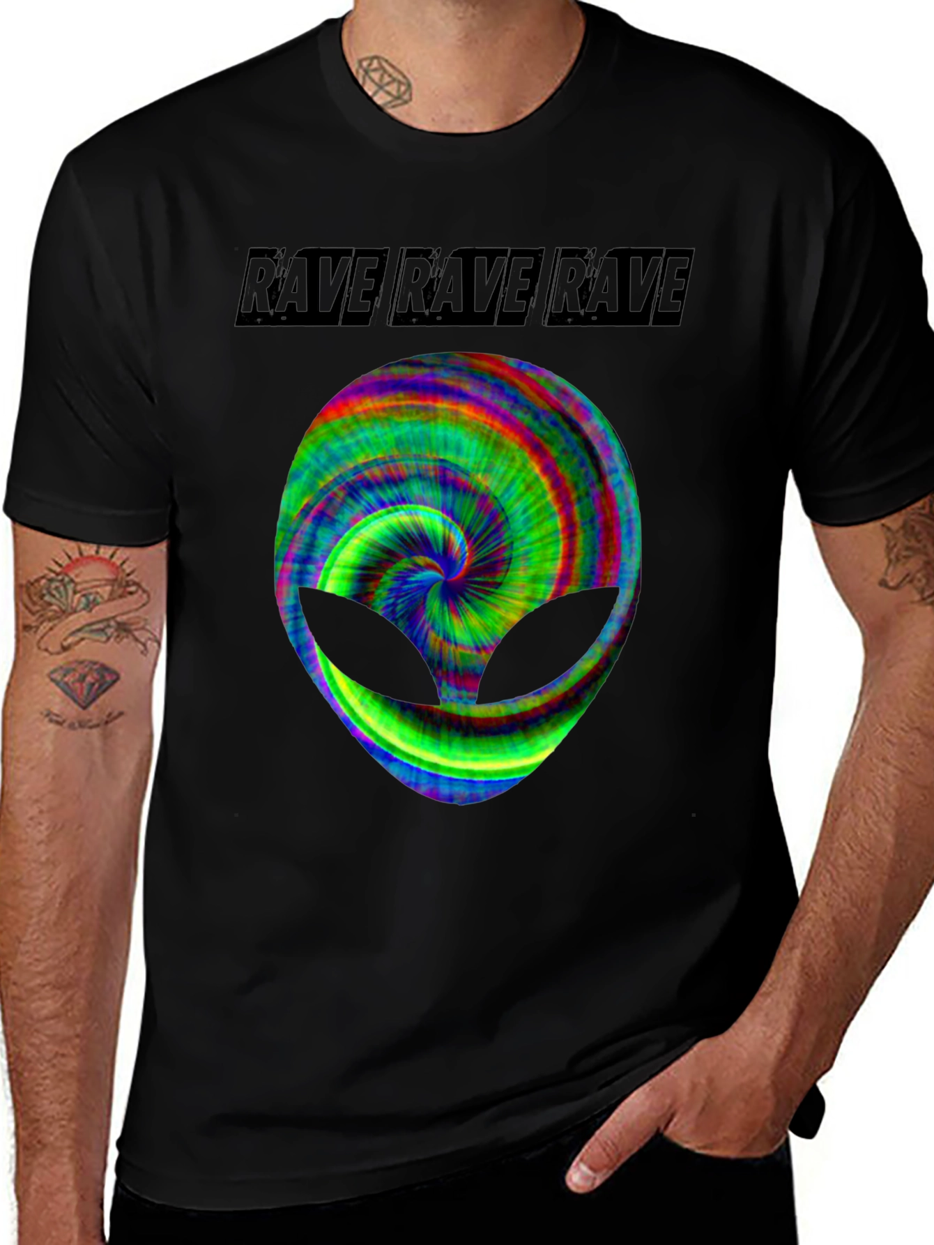 Black Rave Alien Graphic Tee - Black Cotton T-Shirt main image