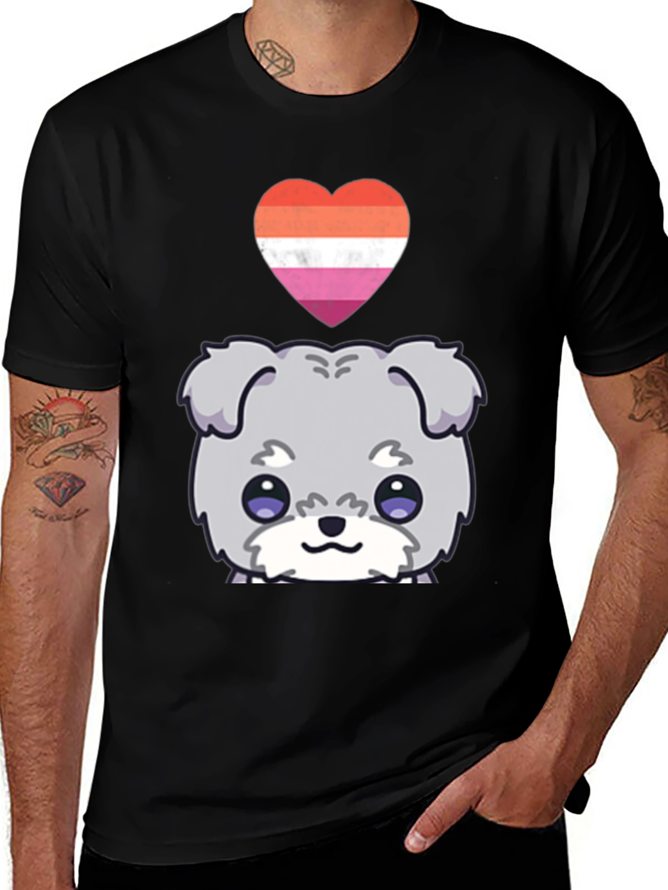Variant 25 of Kawaii Dog Lesbian Pride Heart T-Shirt