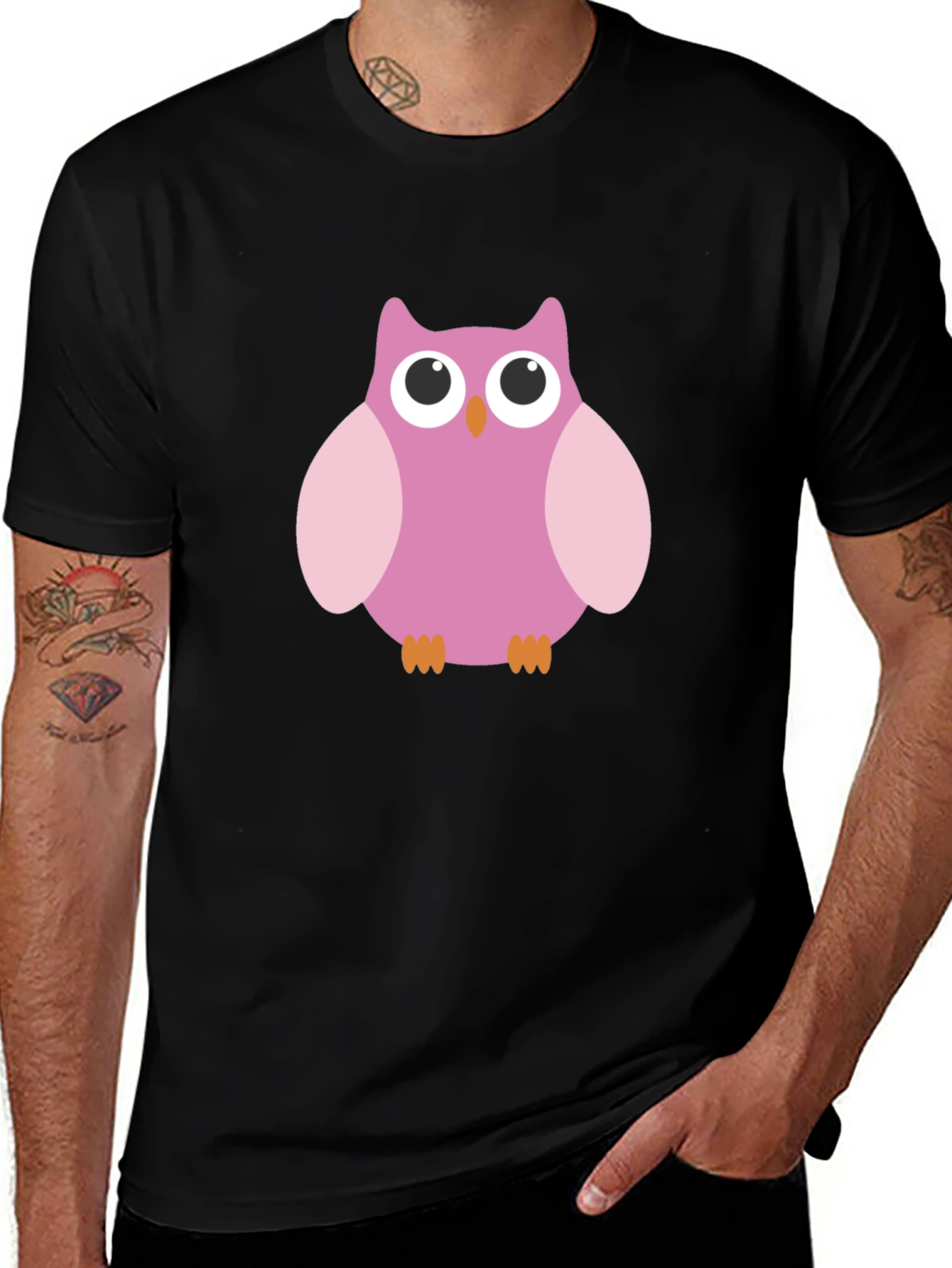 Variant 2 of Cute Pink Owl Graphic Tee - Black T-Shirt