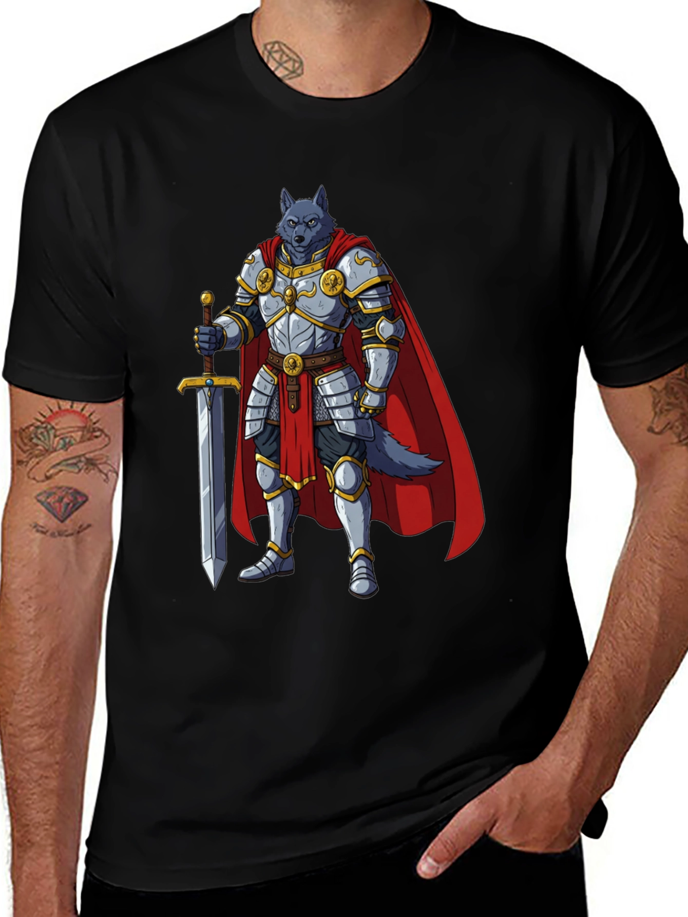 Variant 20 of Wolf Knight Graphic Tee - Medieval Fantasy Shirt