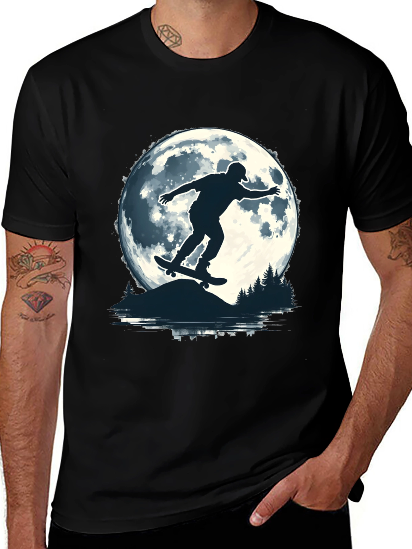 Variant 8 of Skater Moon Graphic Tee - Black Cotton