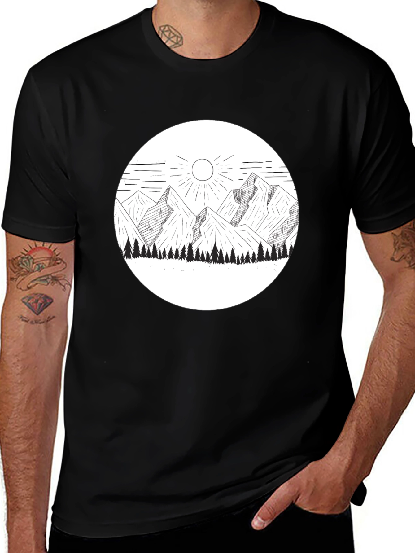 Variant 29 of Mountain Scene Graphic Tee - Black Casual T-Shirt