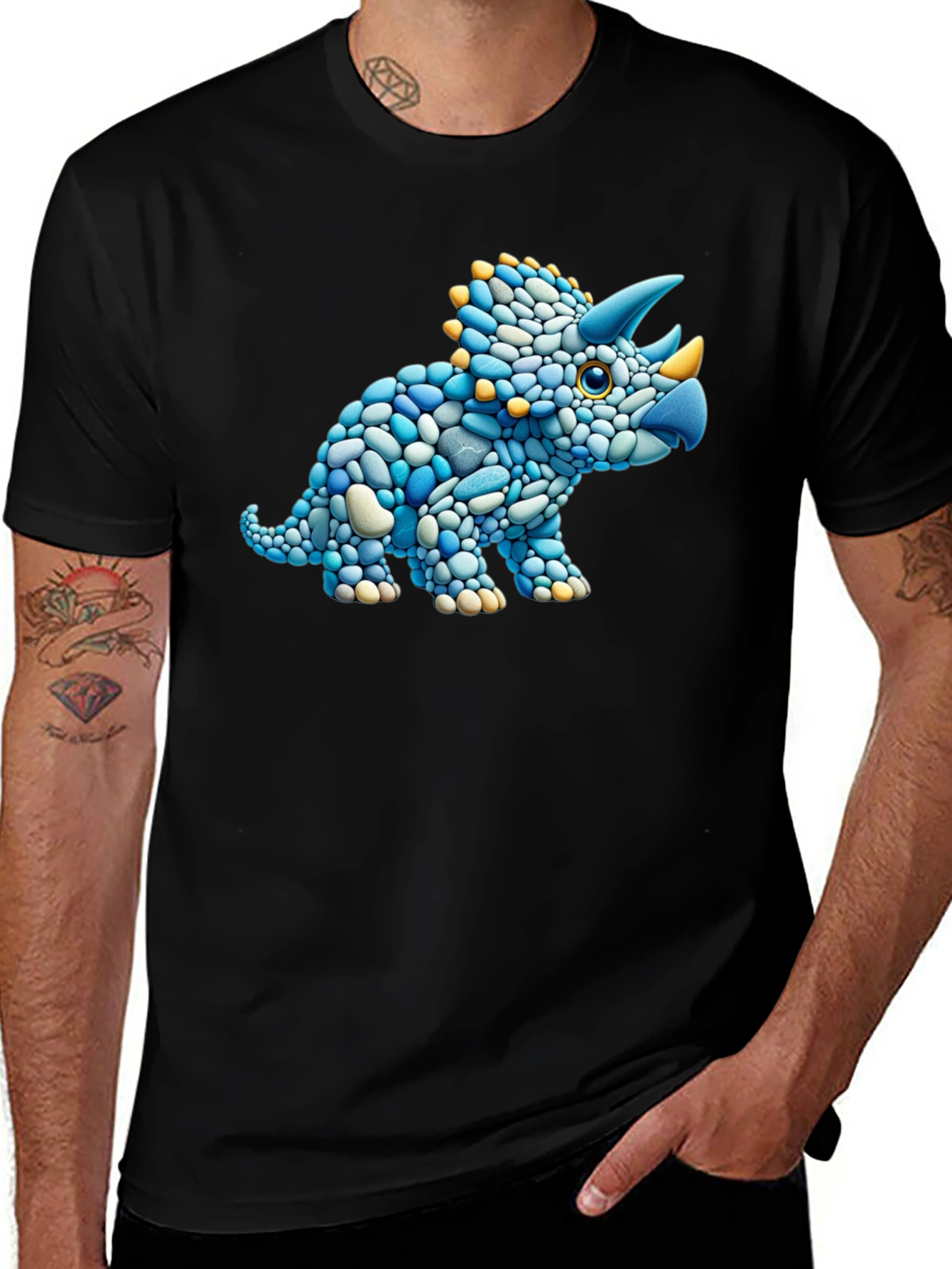 Variant 22 of Dino Stone Art Graphic Tee - Black
