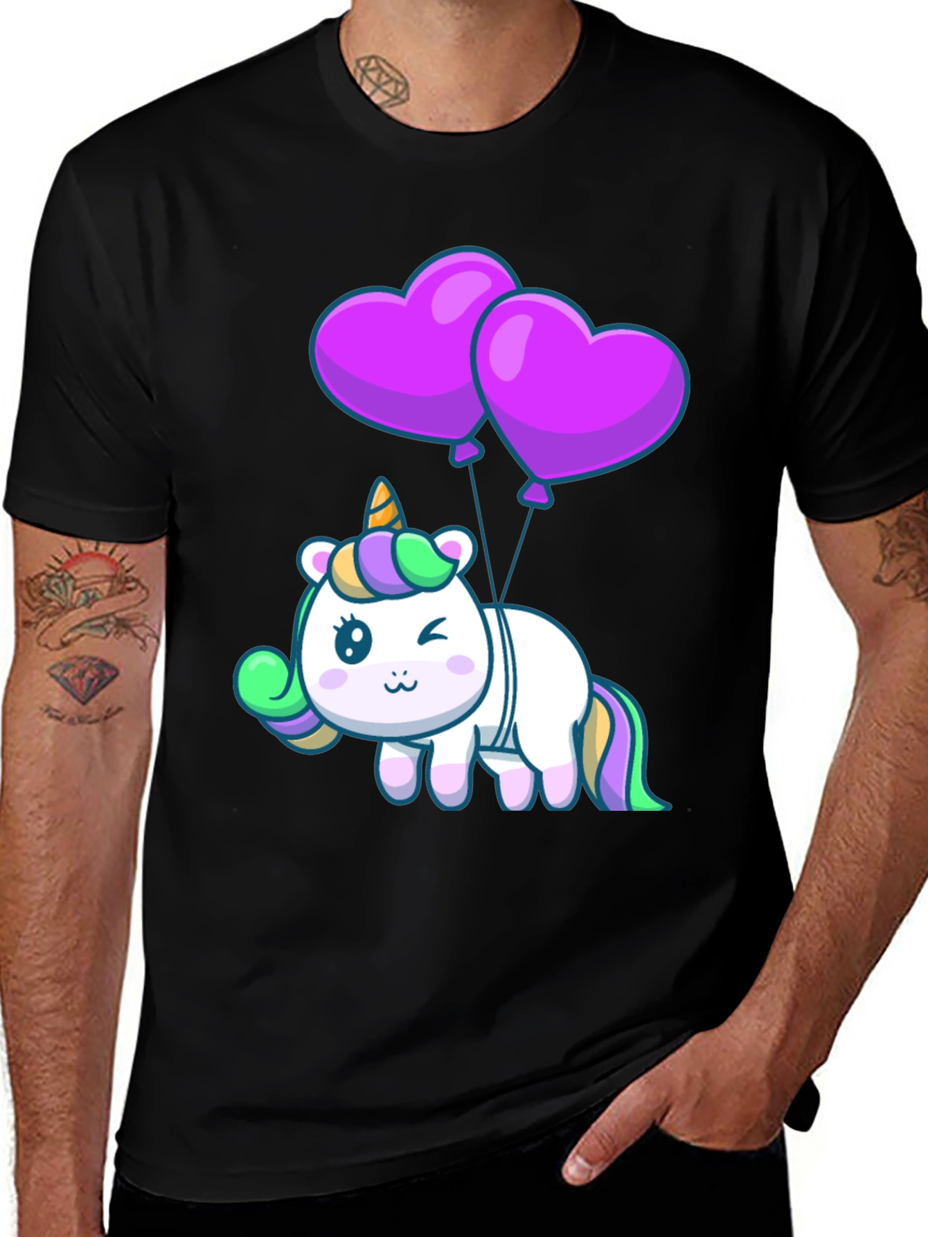 Variant 6 of Unicorn Heart Balloons Graphic Tee - Black
