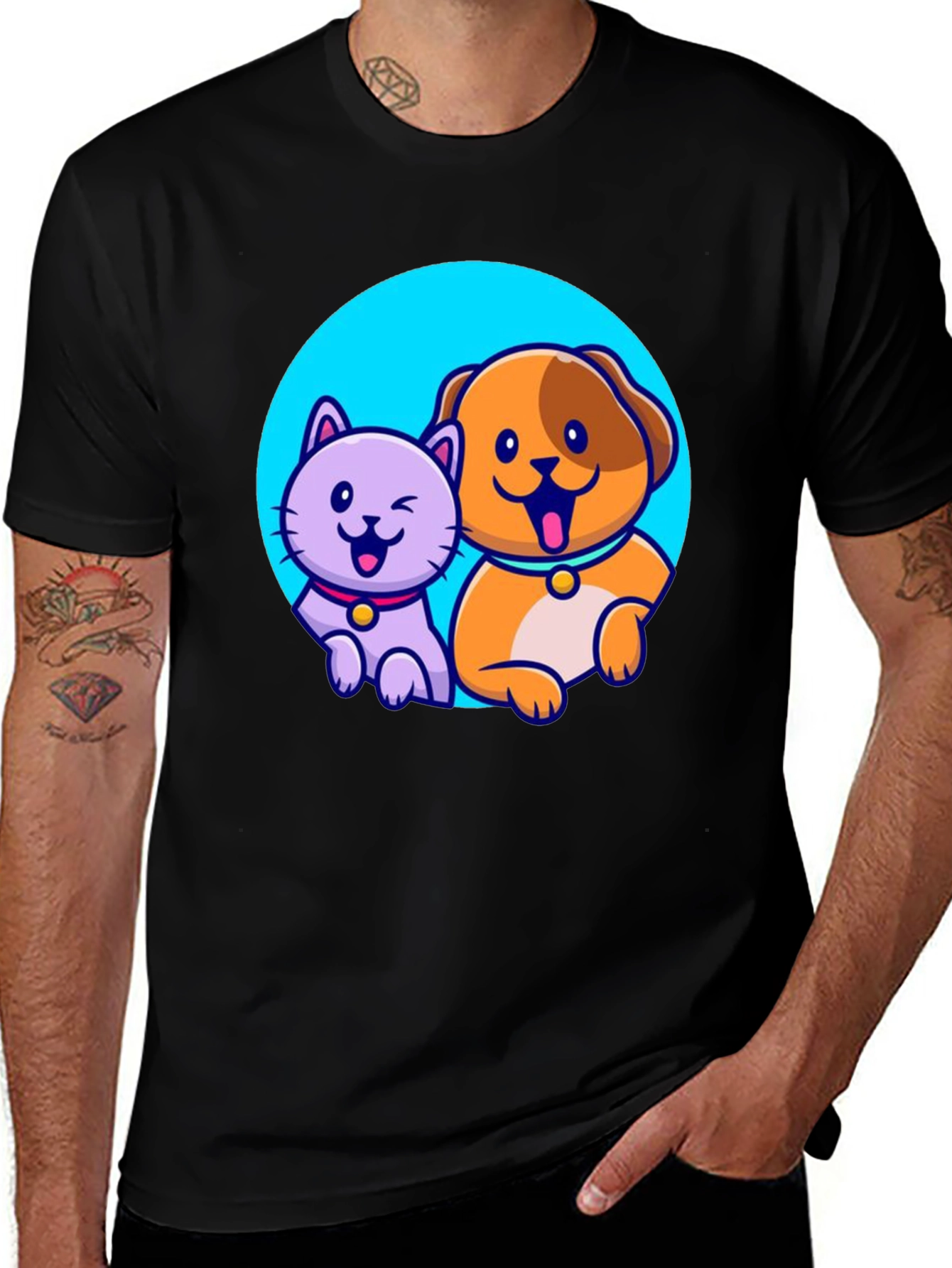 Variant 5 of Cute Cartoon Cat and Dog T-Shirt