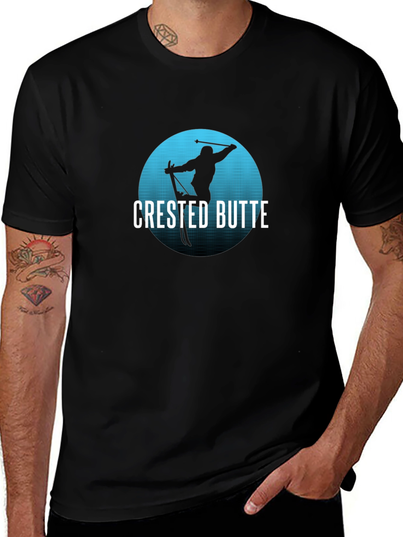 Variant 18 of Crested Butte Ski Silhouette Black T-Shirt