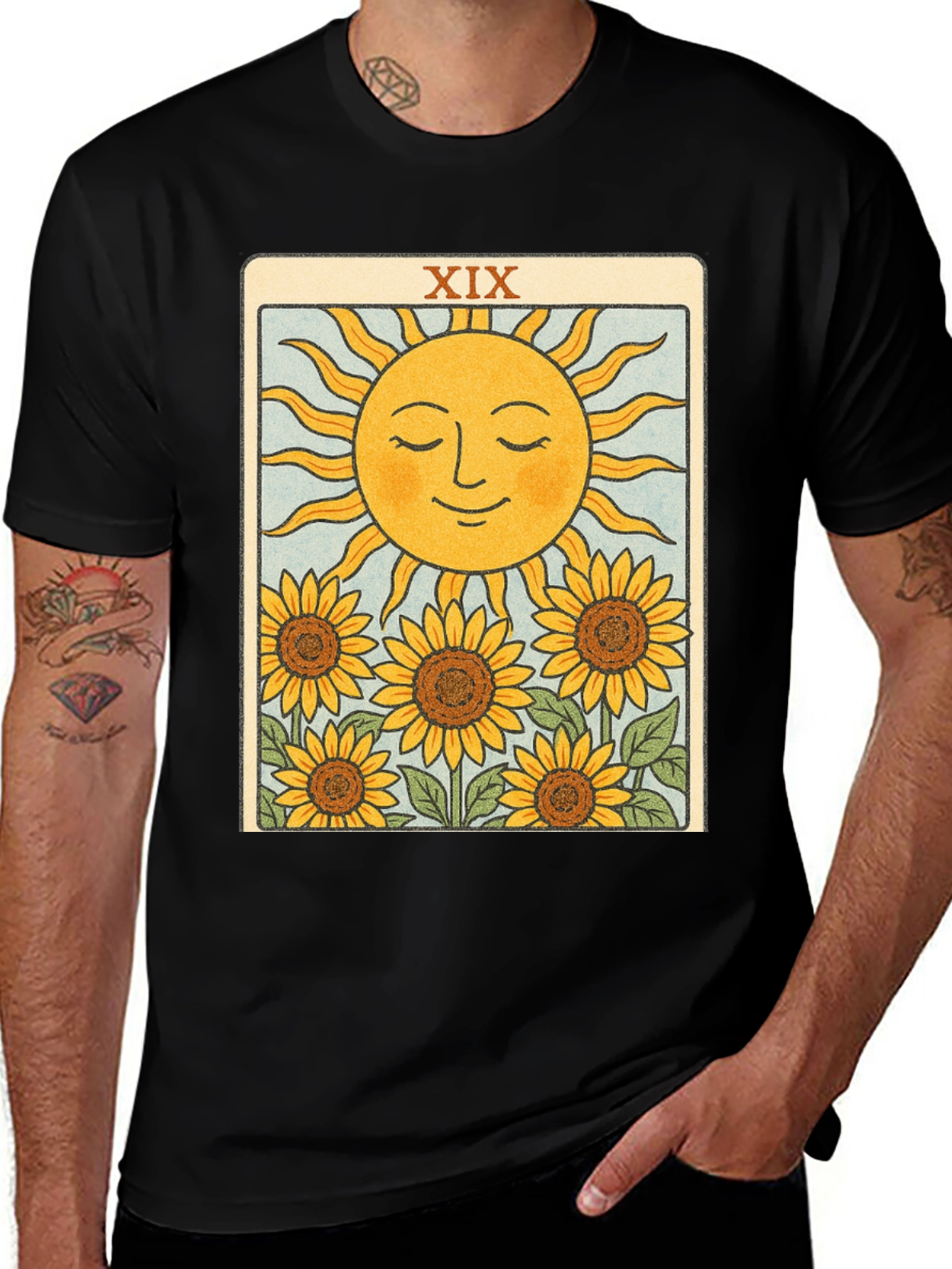Variant 25 of Sun Tarot Card T-Shirt - XIX Sunflowers Graphic Tee