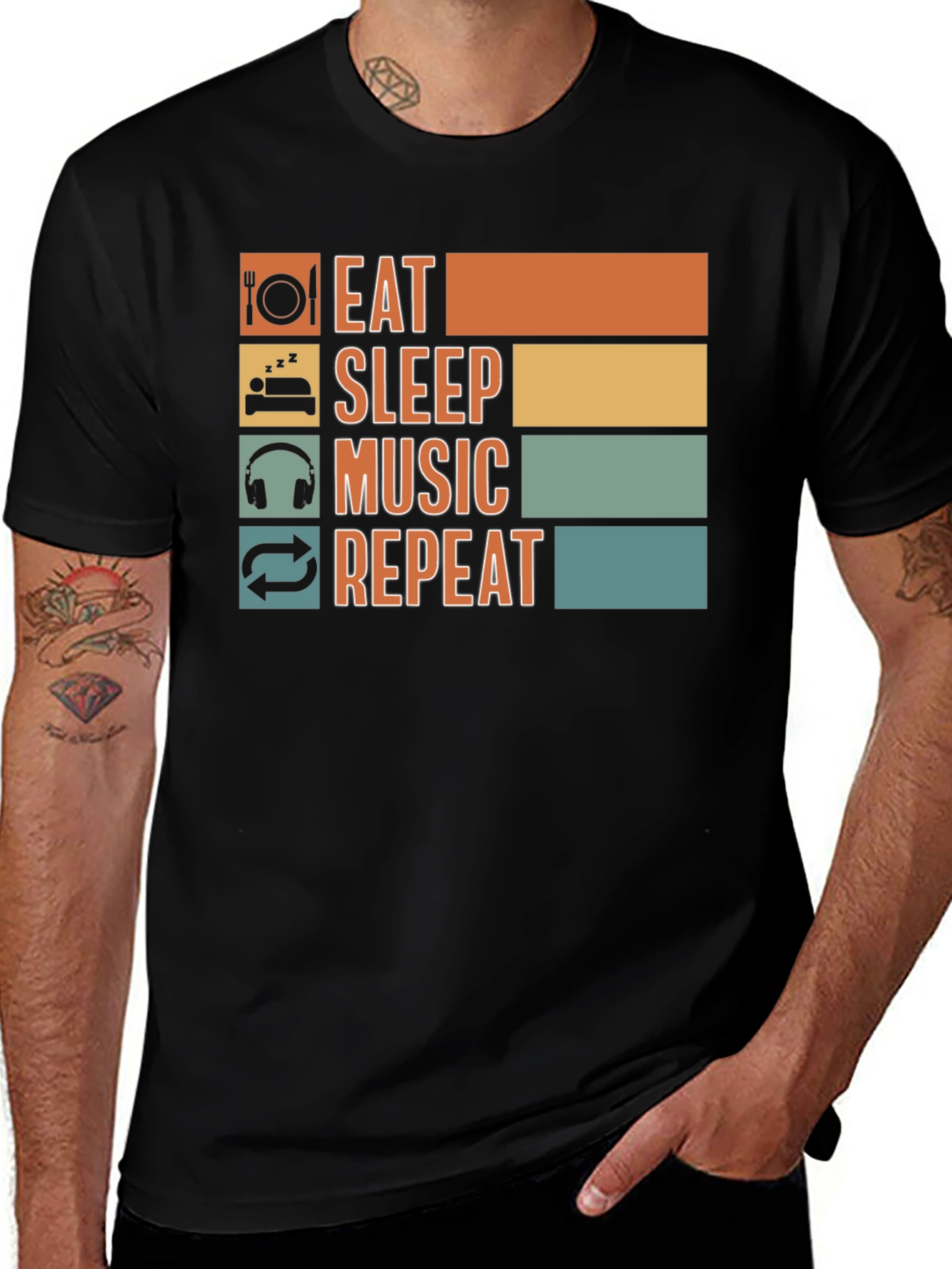 Variant 15 of Eat Sleep Music Repeat T-Shirt - Black