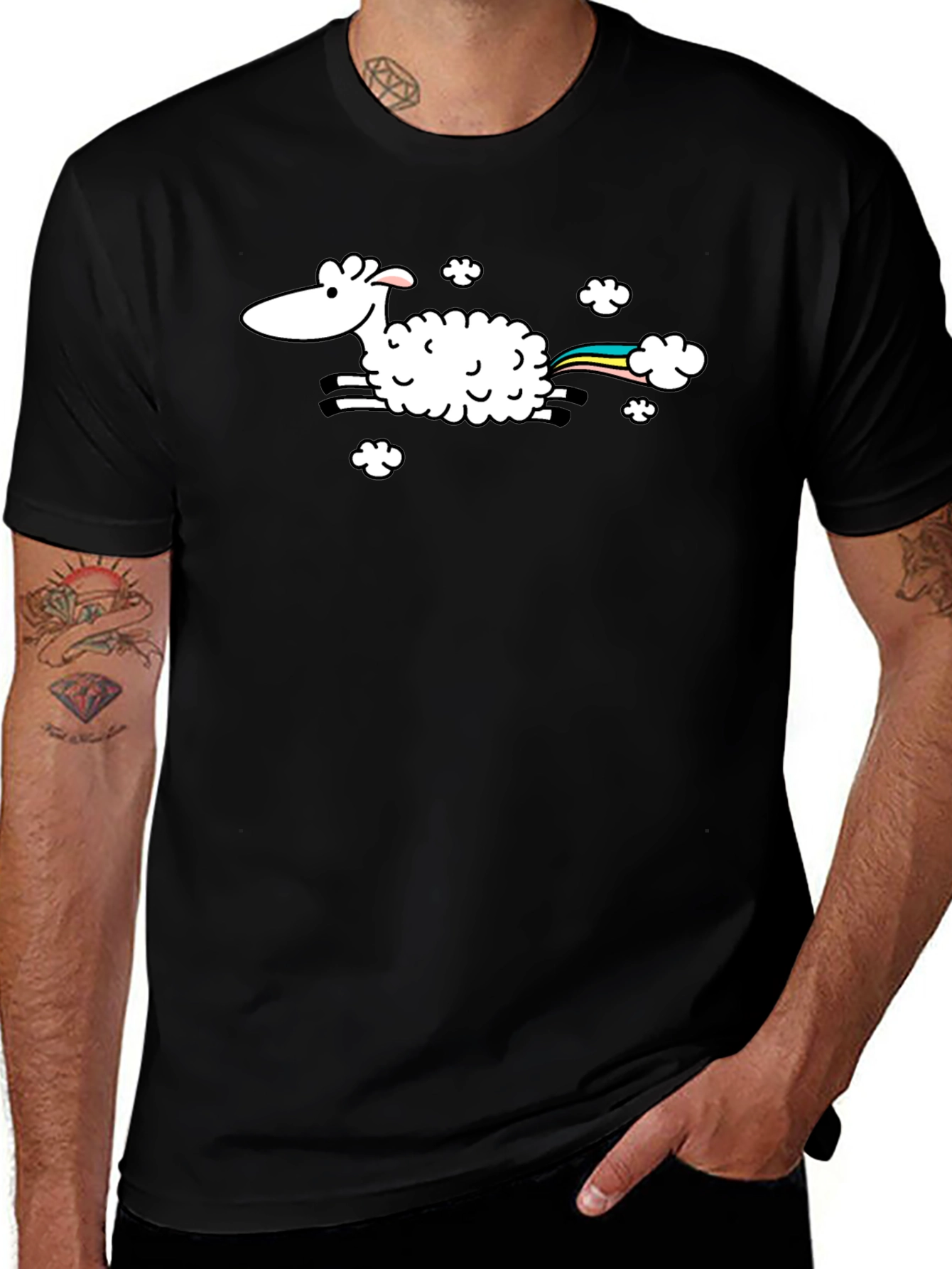 Variant 7 of Rainbow Sheep T-Shirt - Black Cotton Tee