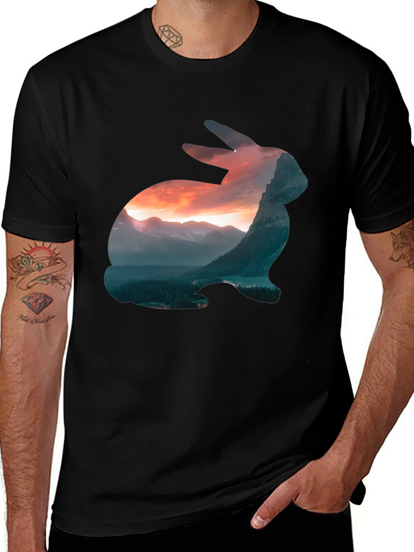 Variant 25 of Nature Rabbit Graphic Tee - Men's Black T-Shirt