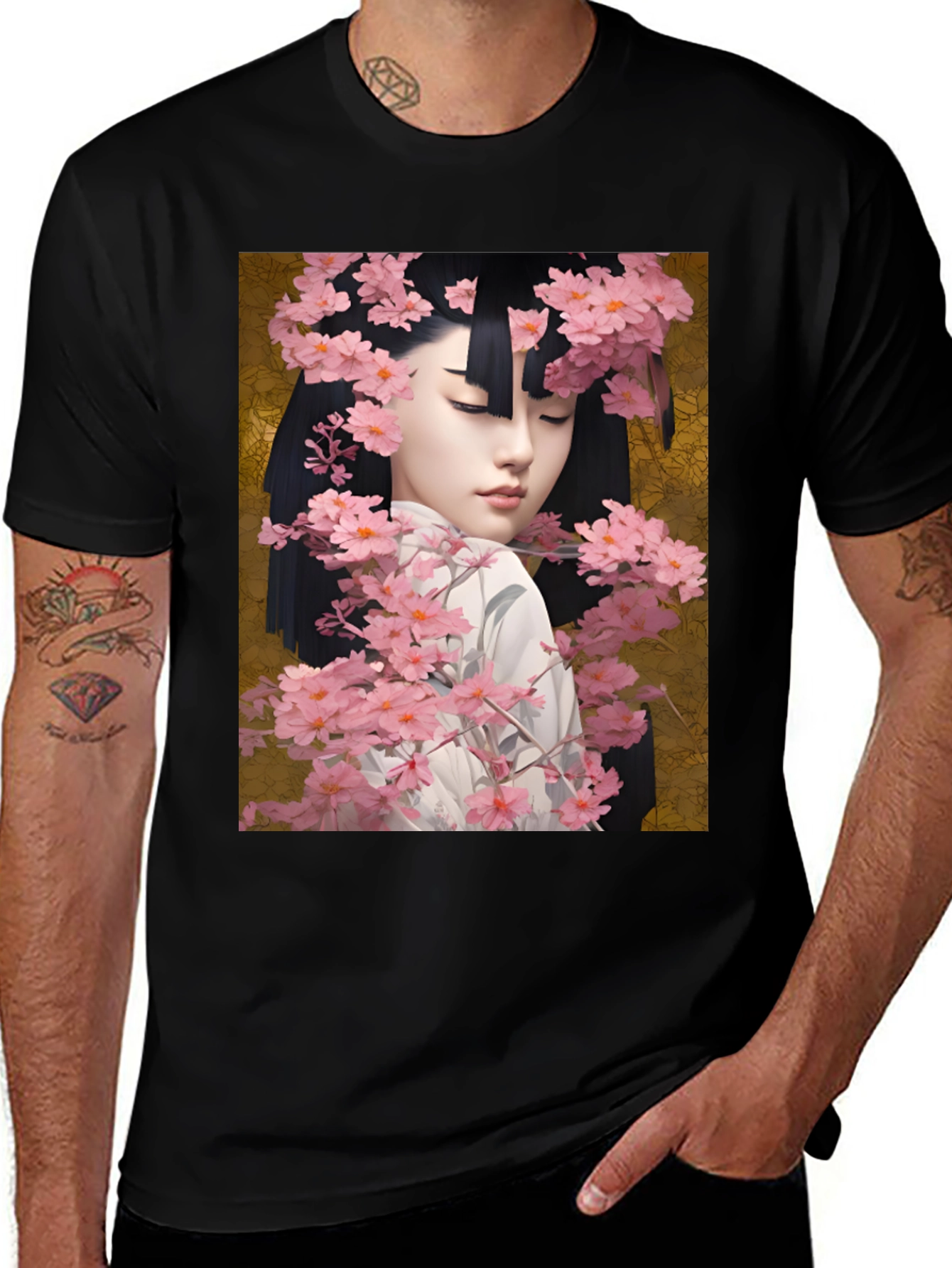 Variant 13 of Blossom Geisha Graphic Tee - Black Unisex T-Shirt
