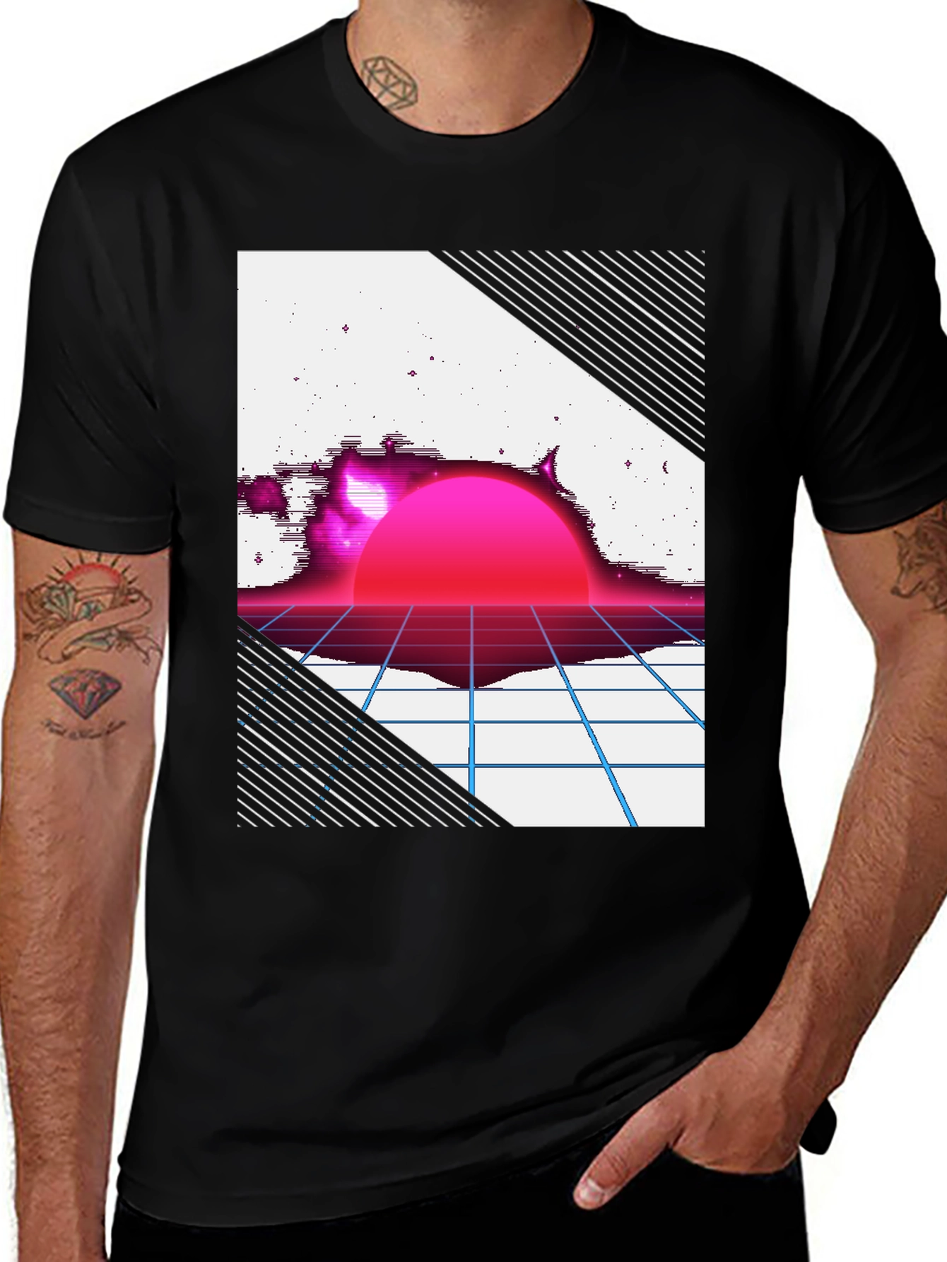 Variant 12 of Retro Sunset Graphic Tee - Black T-Shirt